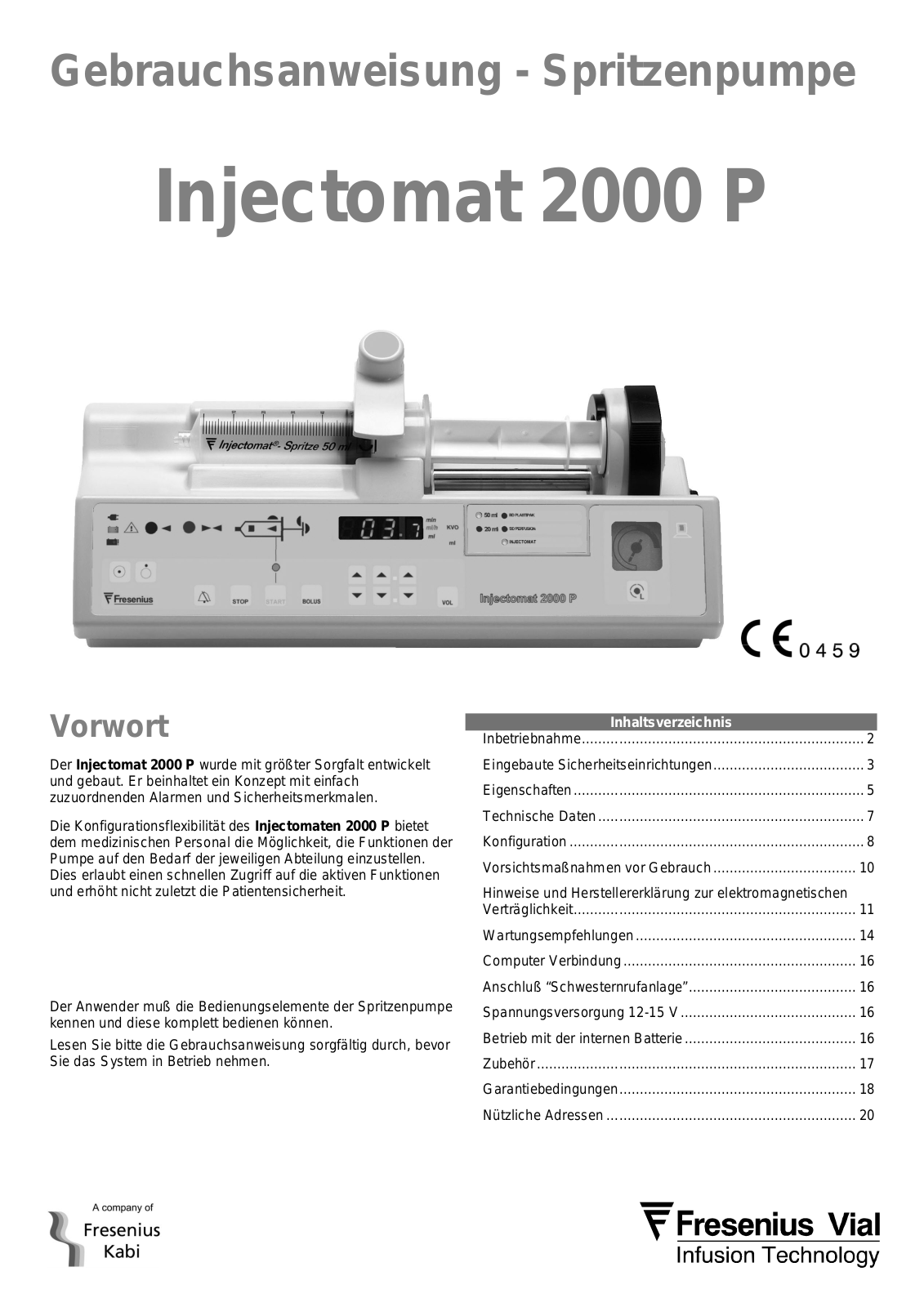 Fresenius Injectomat 2000P Gebrauchsanweisung