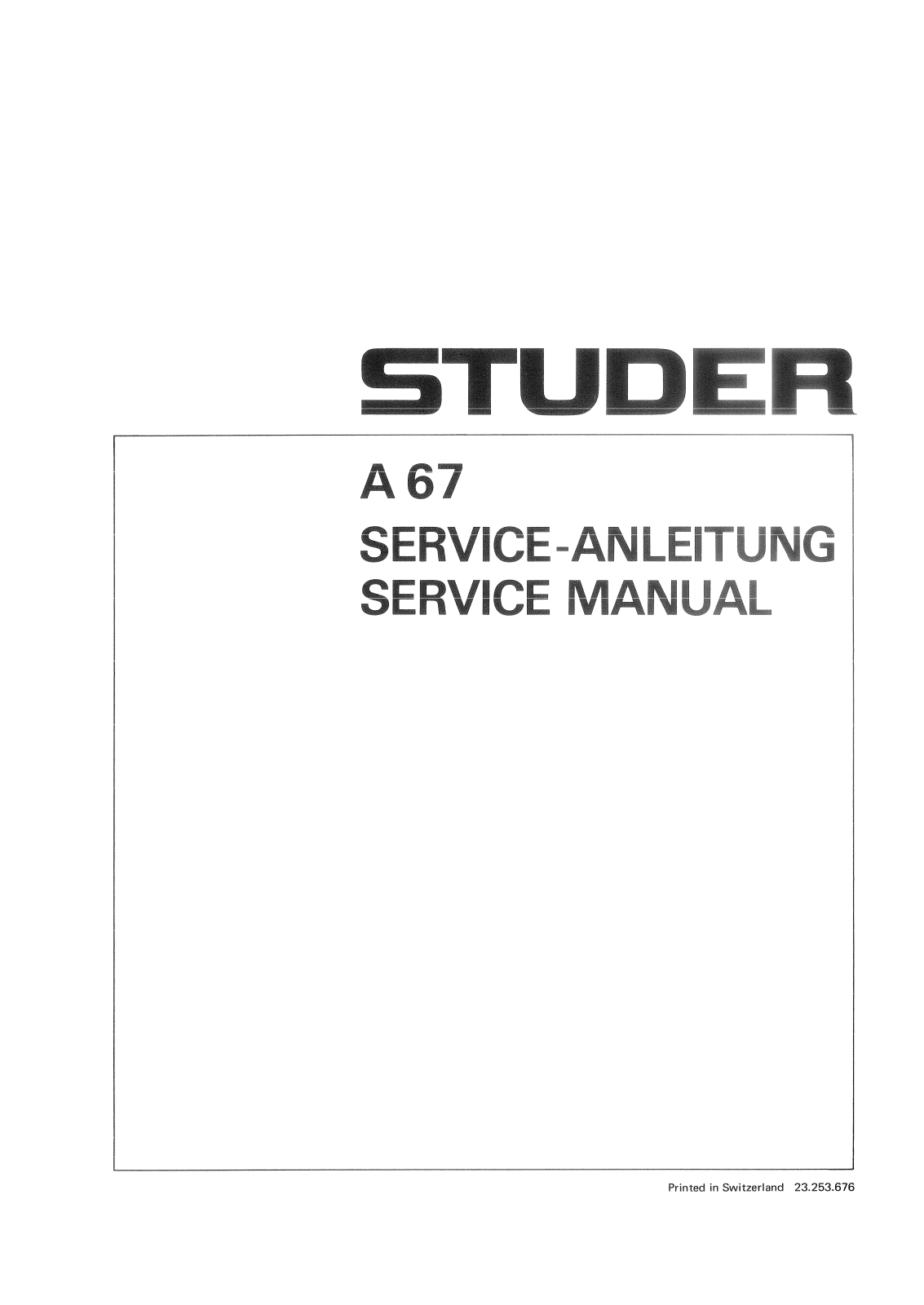 Studer A-67 Service Manual