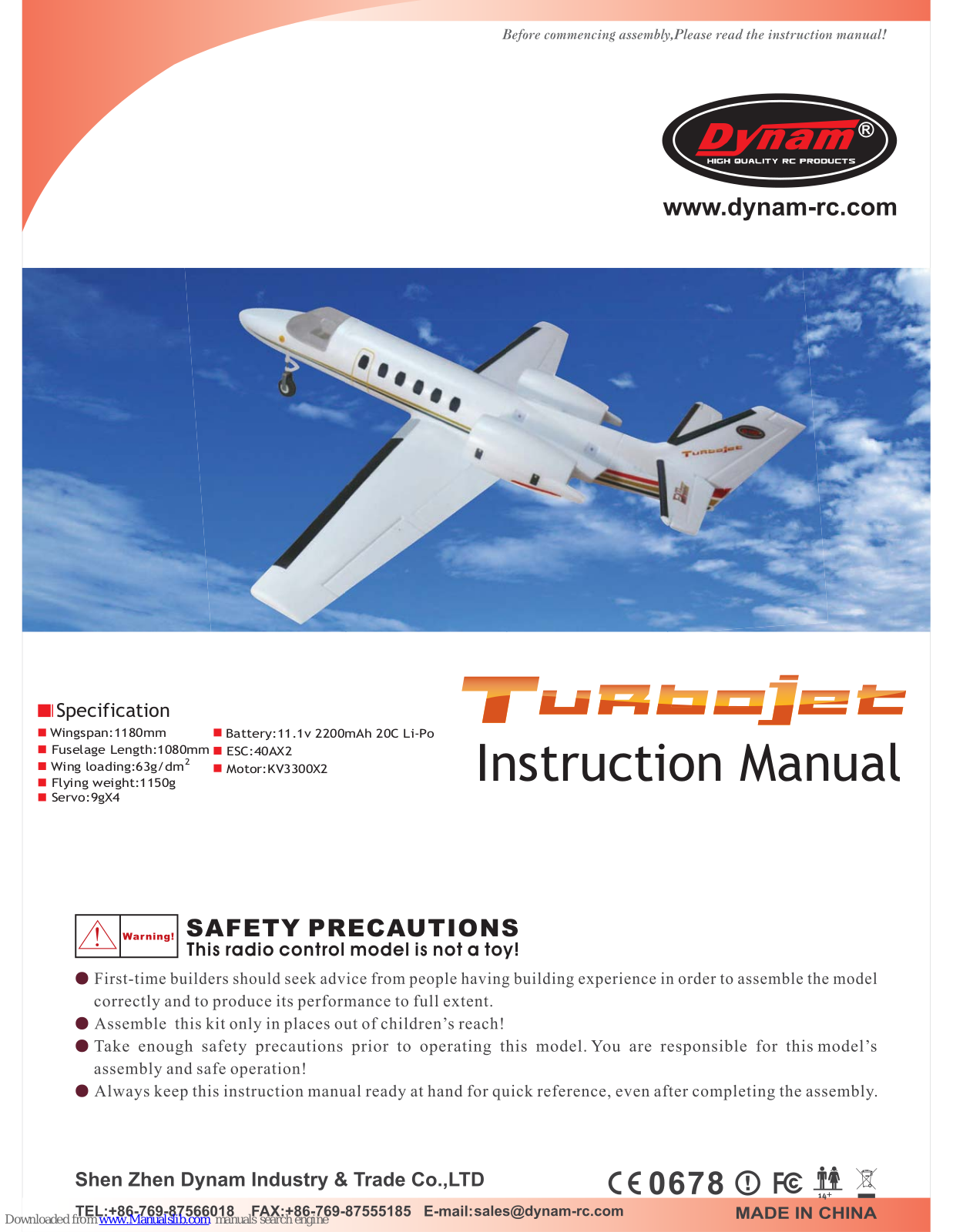 Dynam Turbojet, DY8937, TurboJet 550 Instruction Manual - ManualMachine.com