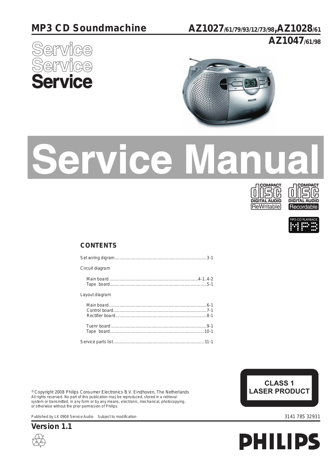 Philips AZ-1027, AZ-1028, AZ-1047 Service manual