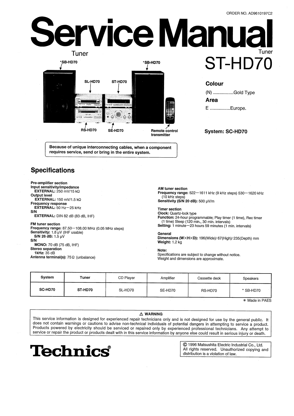 Technics STHD-70 Service manual