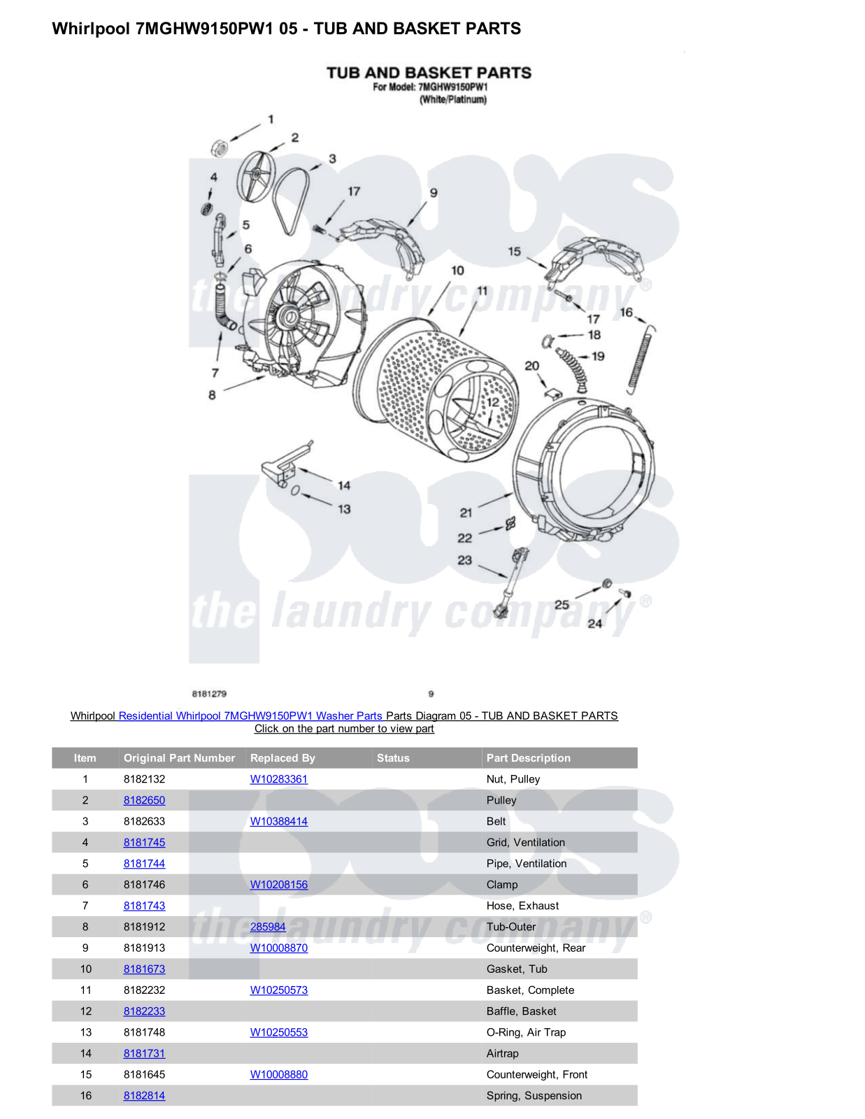 Whirlpool 7MGHW9150PW1 Parts Diagram