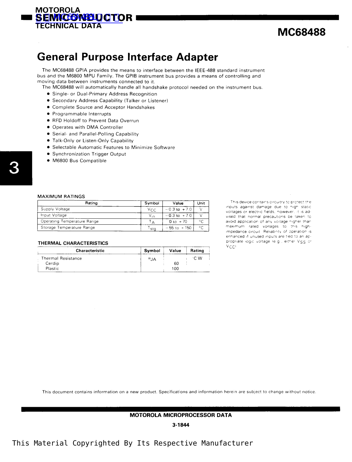 MOTOROLA MC68488 User Manual