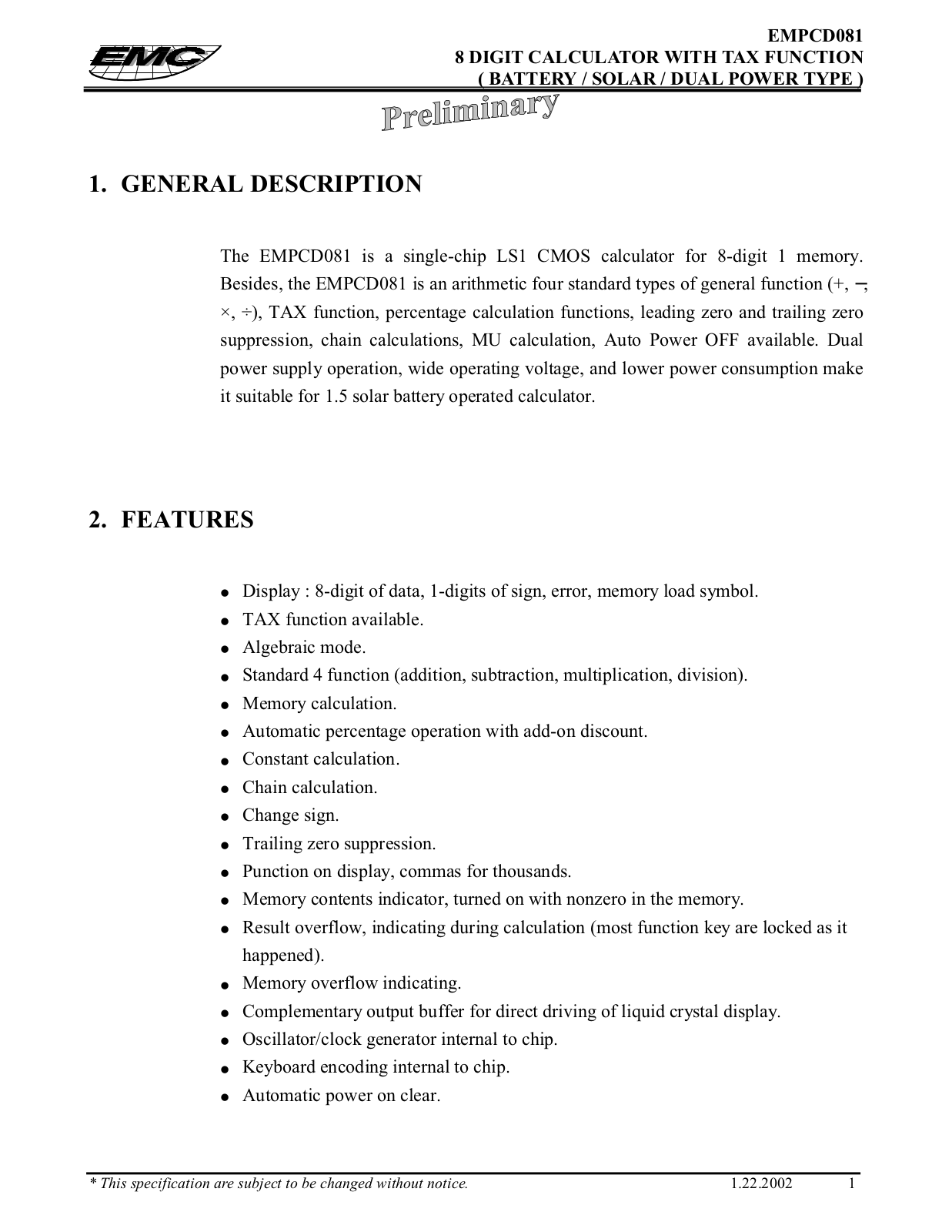 ELAN EMPCD081 Datasheet