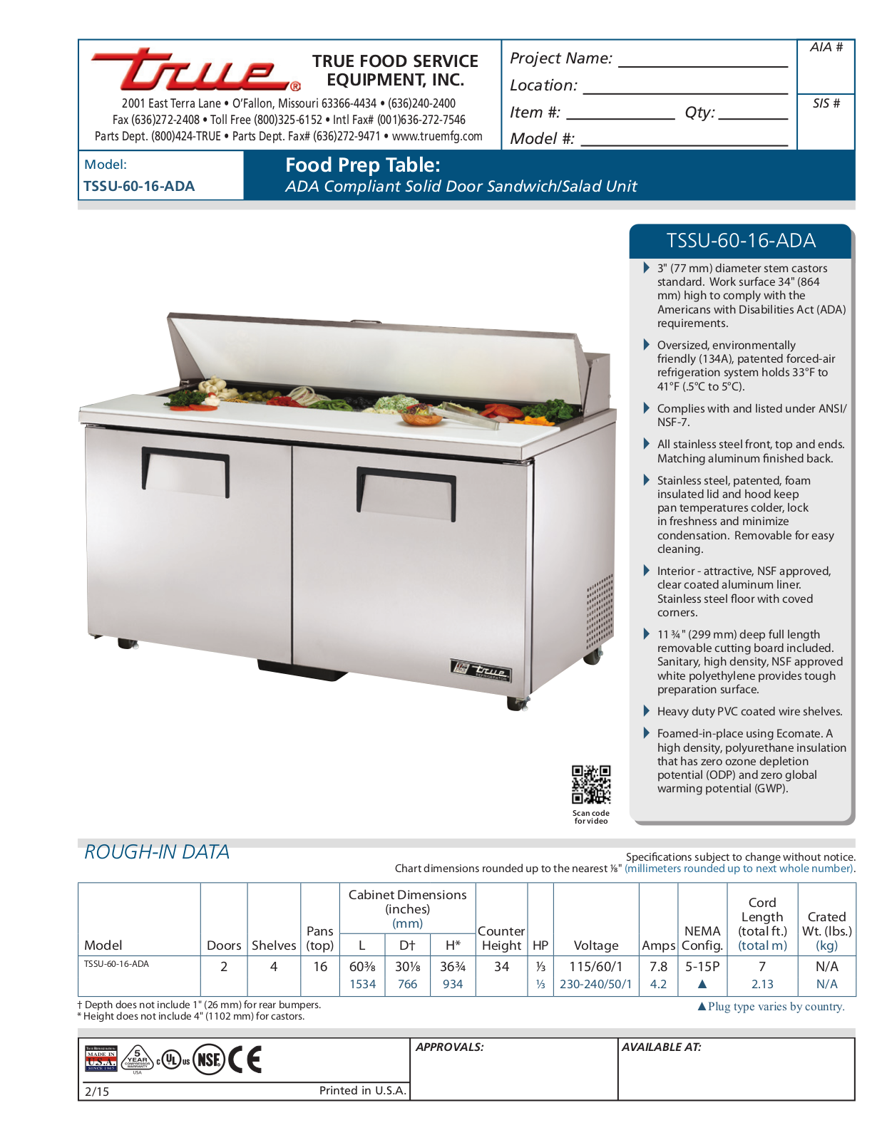 True TSSU-60-16-ADA User Manual