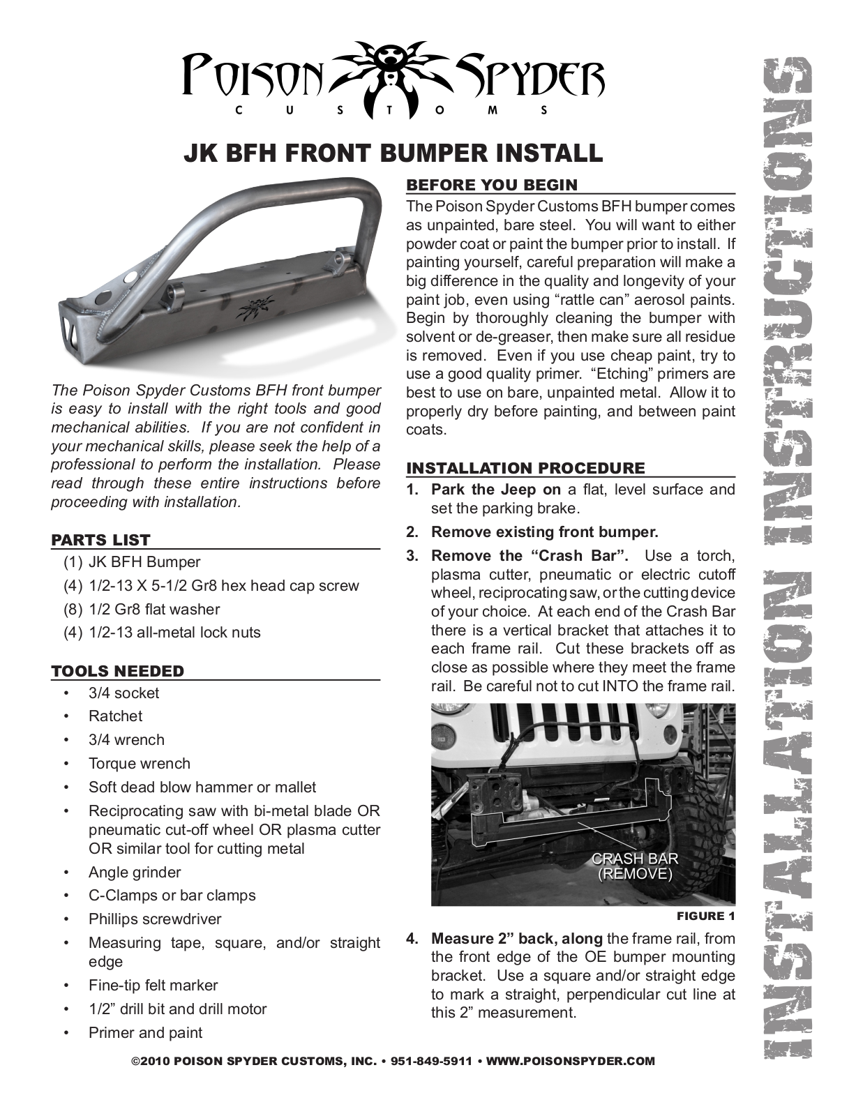 Poison Spyder JK BFH FRONT BUMPER User Manual