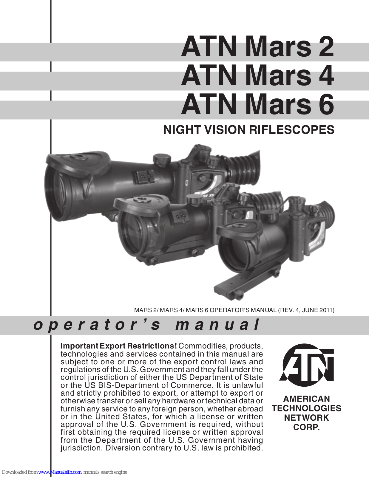 ATN Mars 2, Mars 4, Mars 6 Operator's Manual