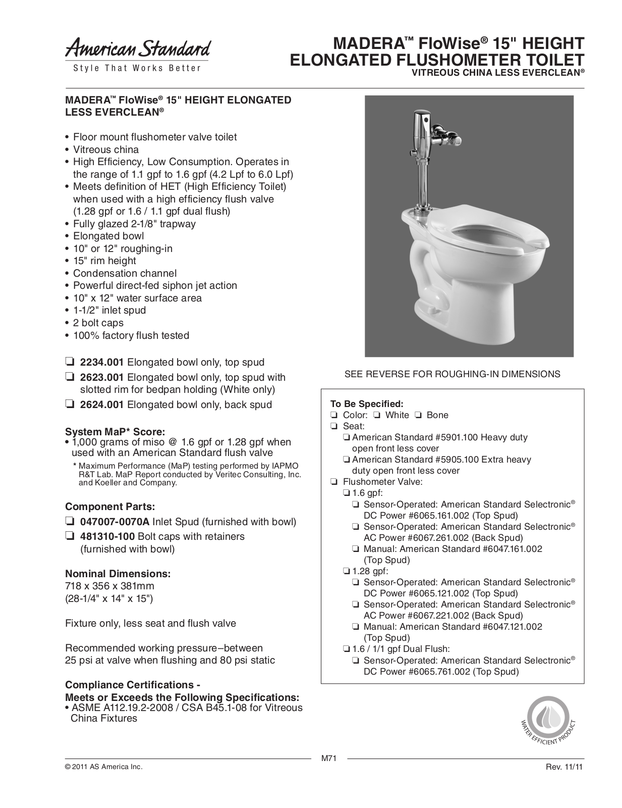 American Standard ASD8855 Specification Sheet - ManualMachine.com