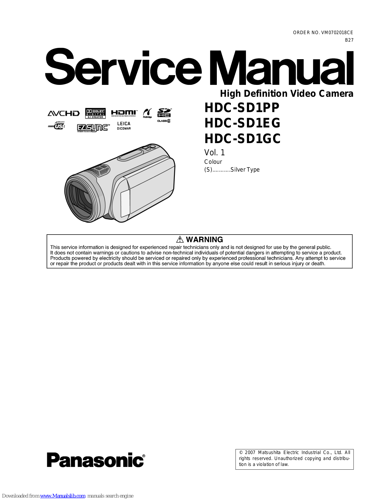 Panasonic HDC-SD1PP, HDC-SD1EG, HDC-SD1GC Service Manual