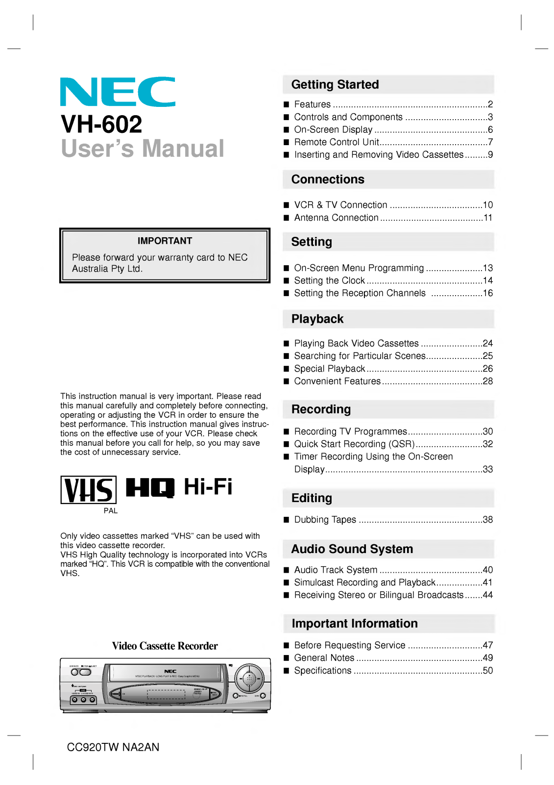 LG VH-602 User Manual