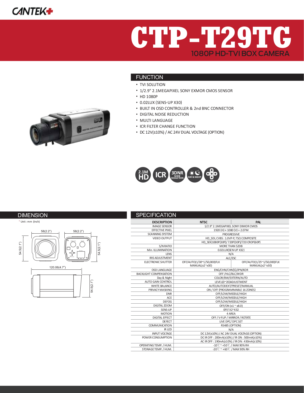 Cantek Plus CTP-T29TG Specsheet