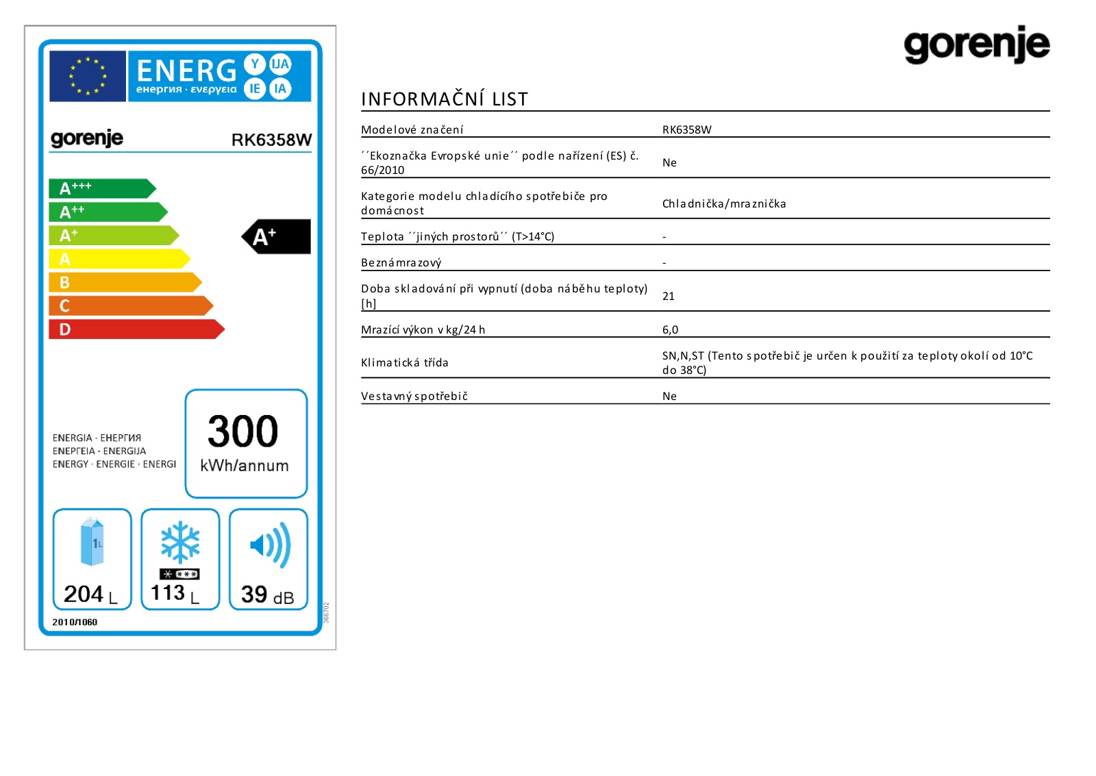 Gorenje RK 6358 W User Manual