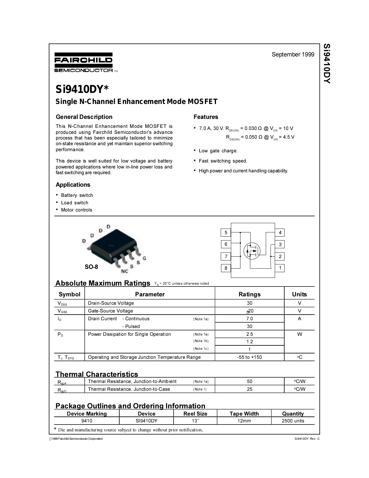 Fairchild Semiconductor SI9410DY Datasheet