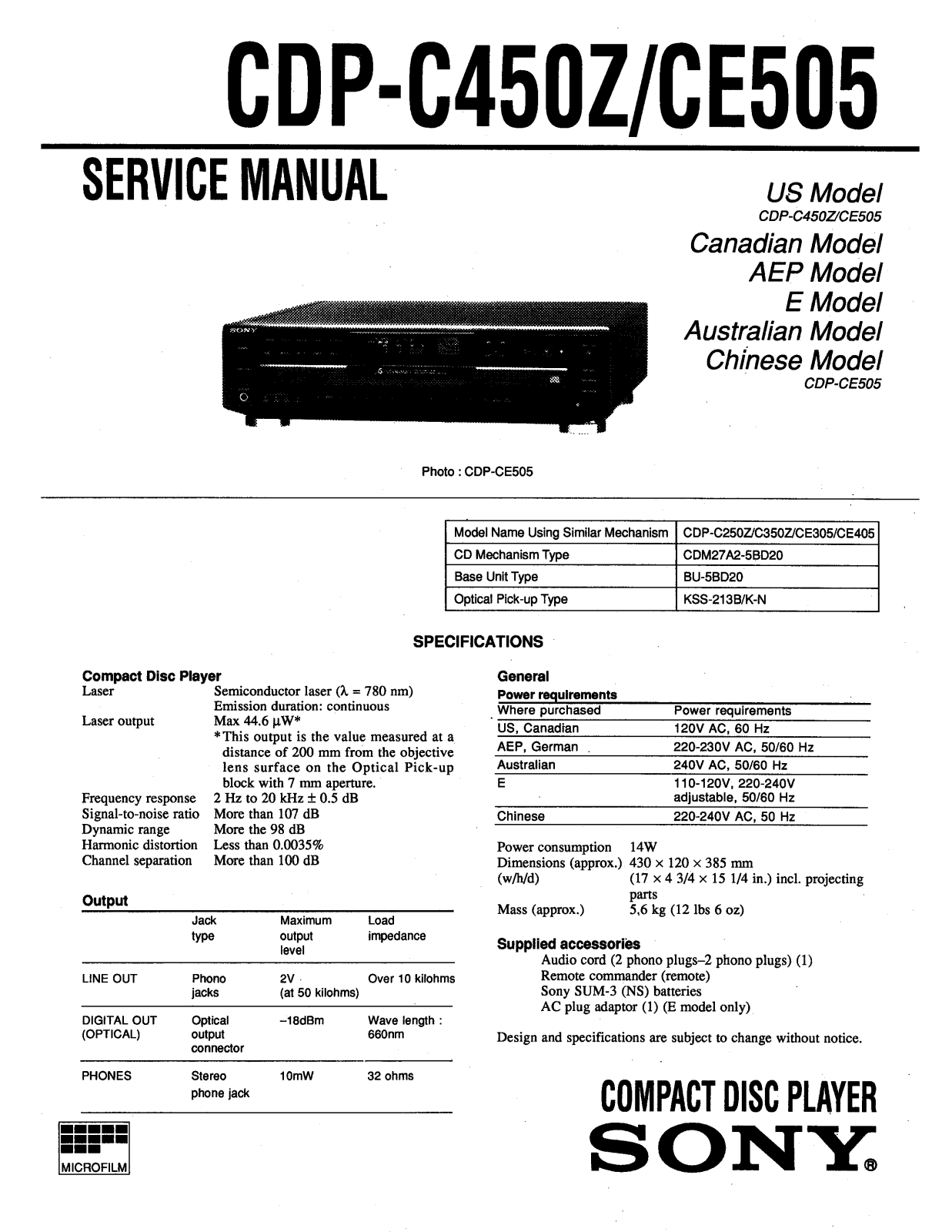 Sony CDP-C450Z, CDP-CE505 Schematic