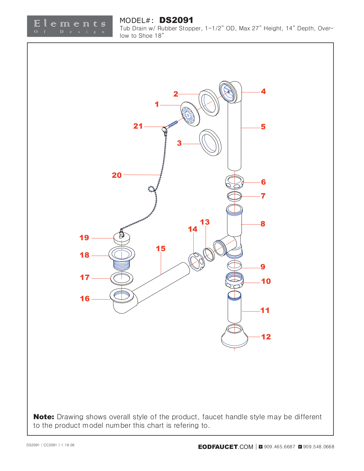 Elements of Design EDE3116 Service Parts - ManualMachine.com