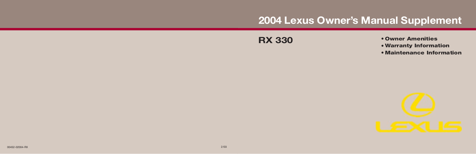 Lexus RX300 2004, RX330 2004, RX350 2004, RX400H 2004 Owner Manual