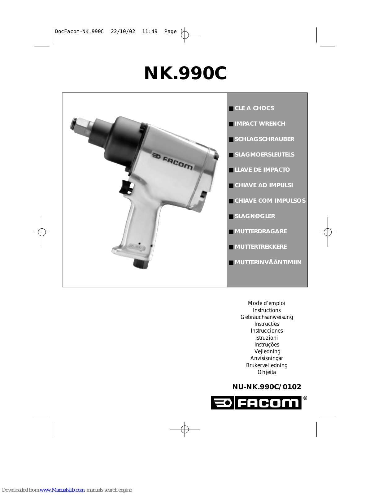 Facom NK.990C Instructions Manual