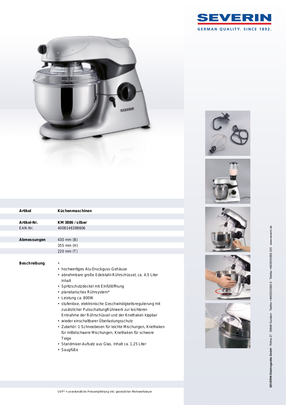 Severin KM 3886 DATASHEET