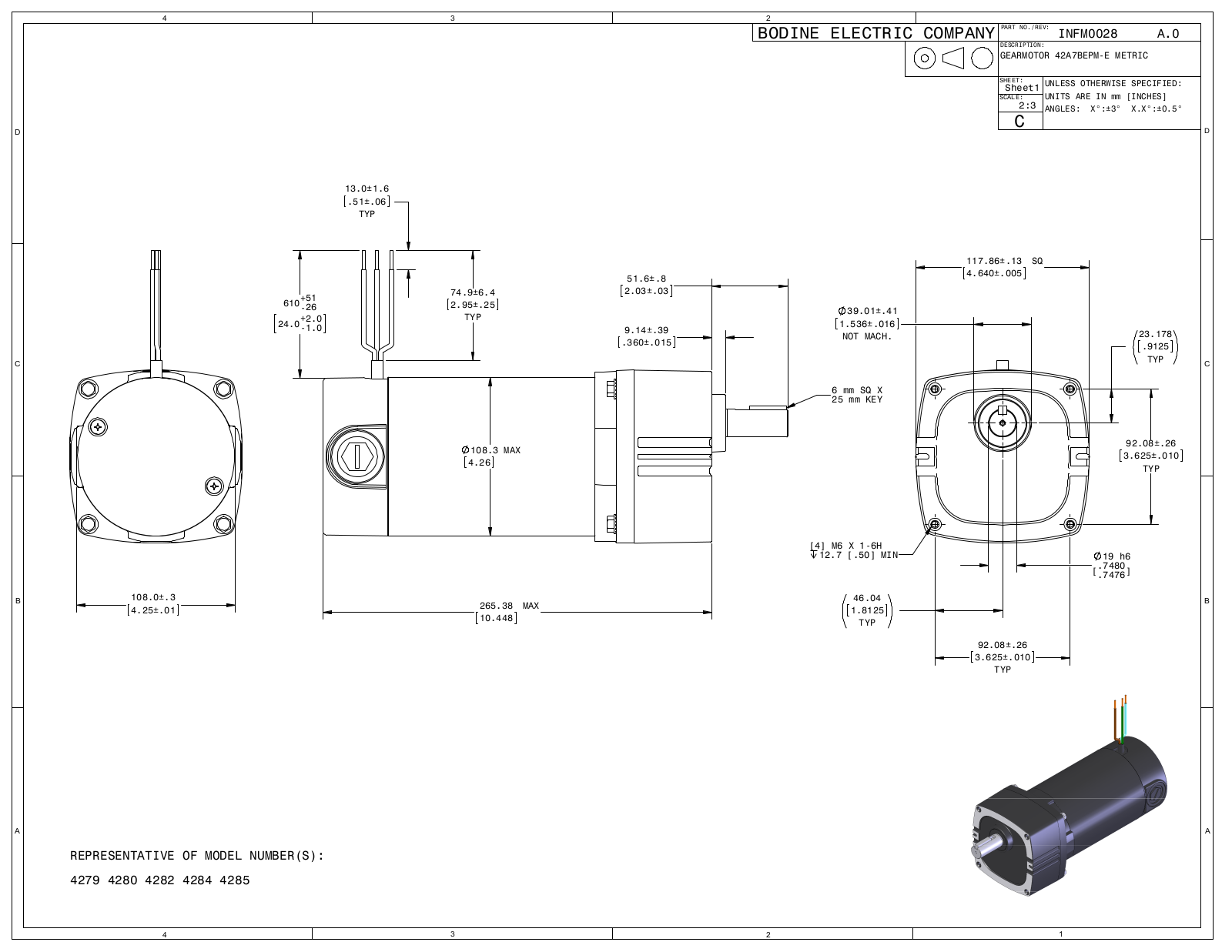 Bodine 4279, 4280, 4282, 4284, 4285 Reference Drawing