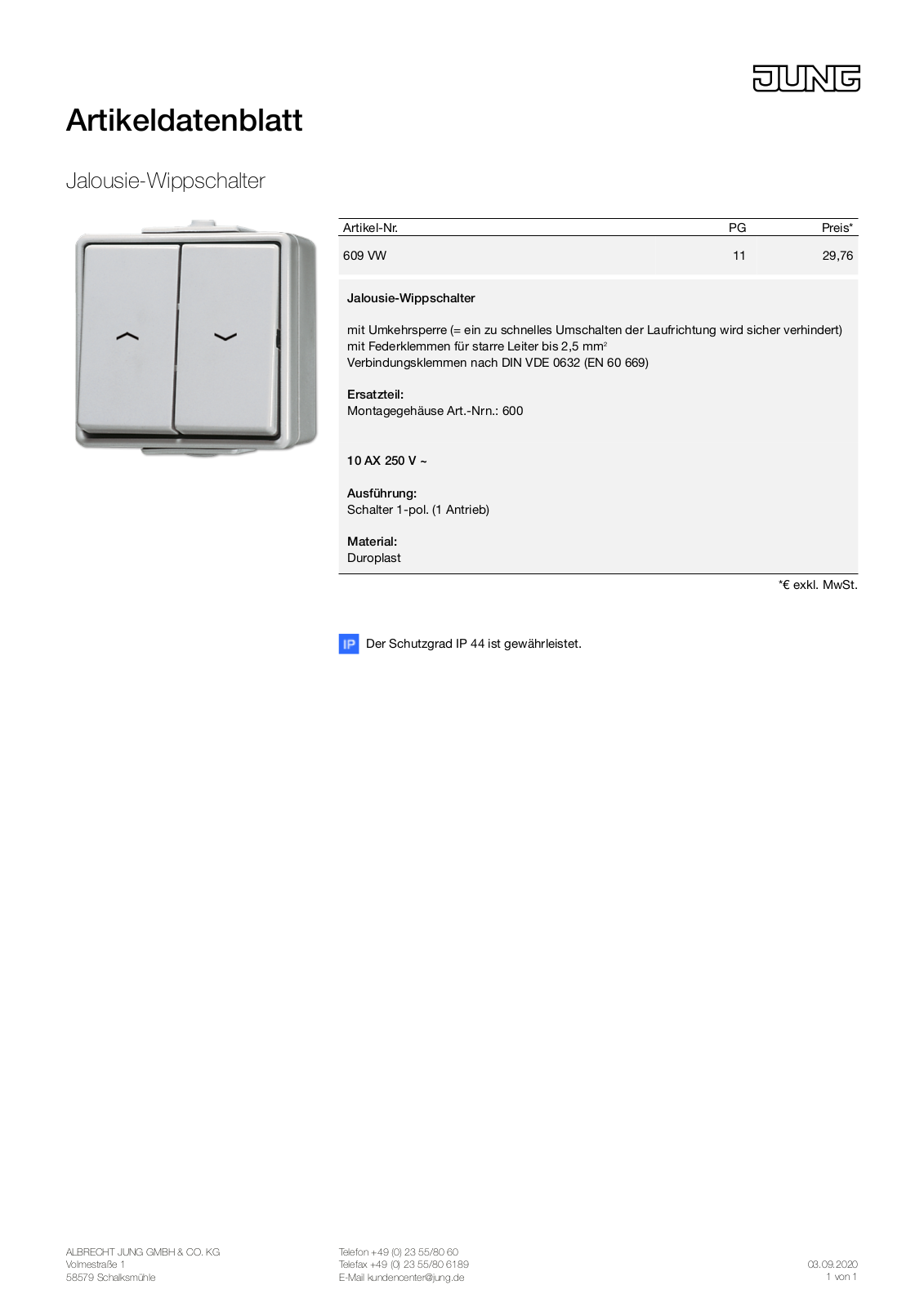 Jung 609 VW User Manual