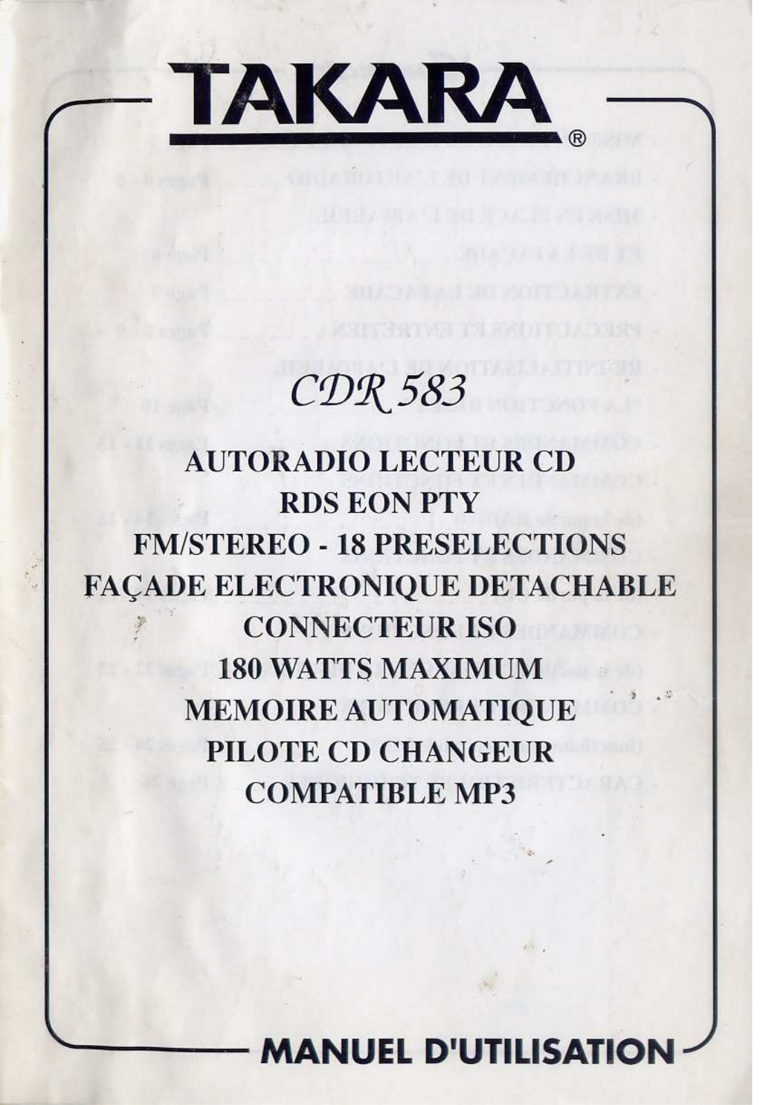 TAKARA CDR 583 User Manual