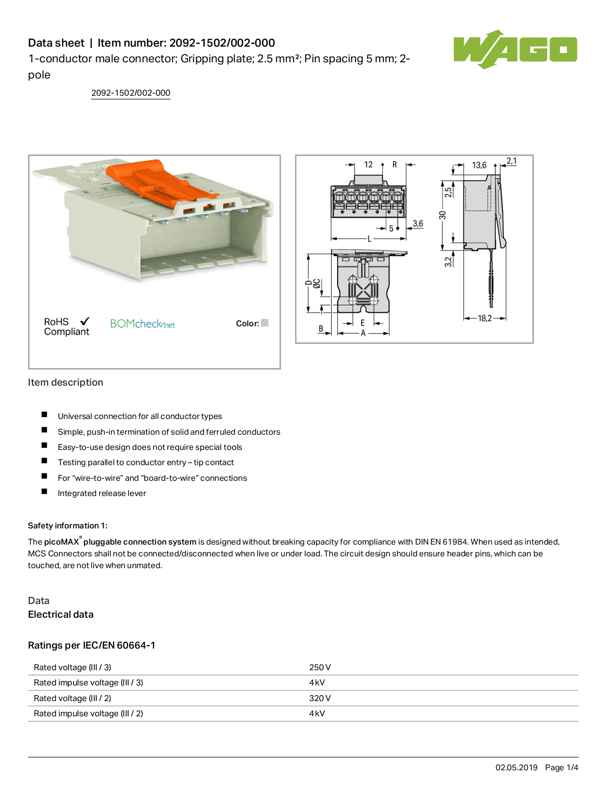 Wago 2092-1502/002-000 Data Sheet