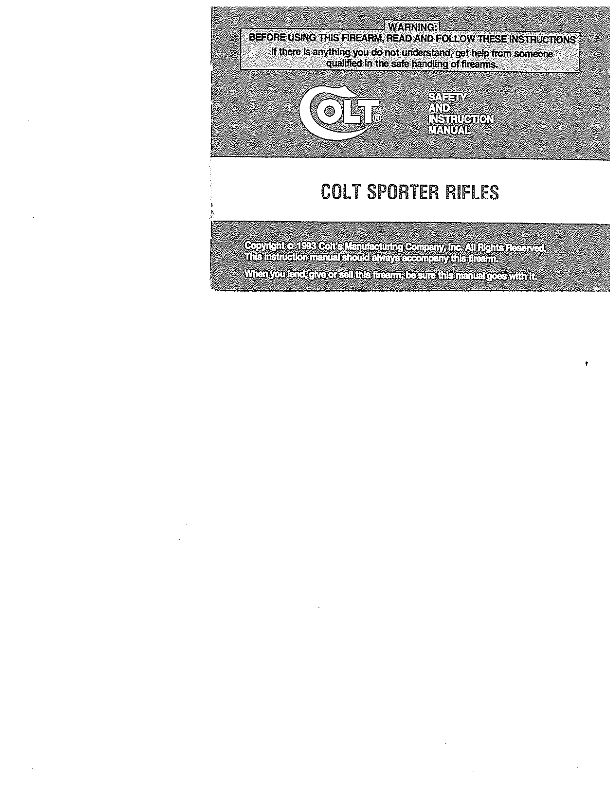 COLT Sporter Rifles User Manual