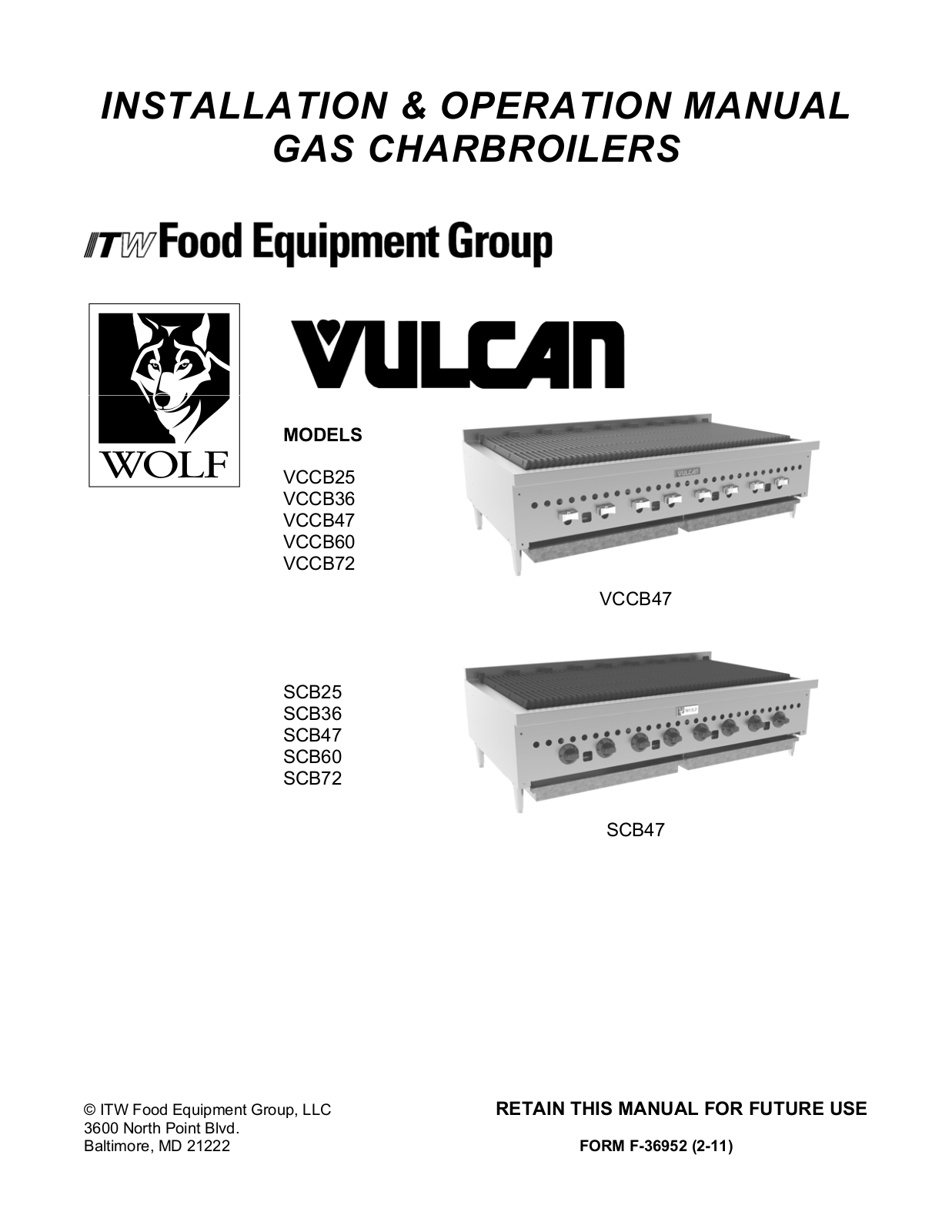 Vulcan Hart VCCB36, VCCB47, VCCB60, VCCB72, SCB25 Operation Manual