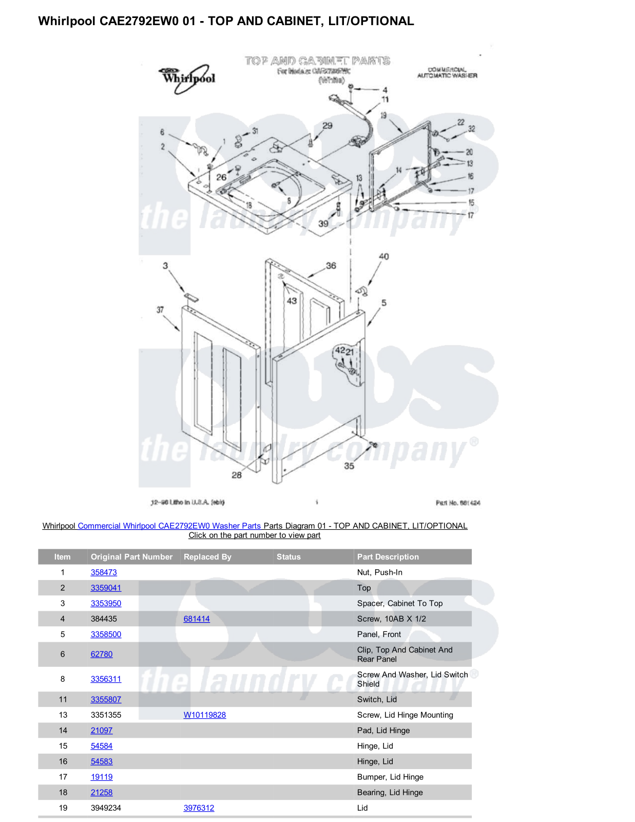 Whirlpool CAE2792EW0 Parts Diagram