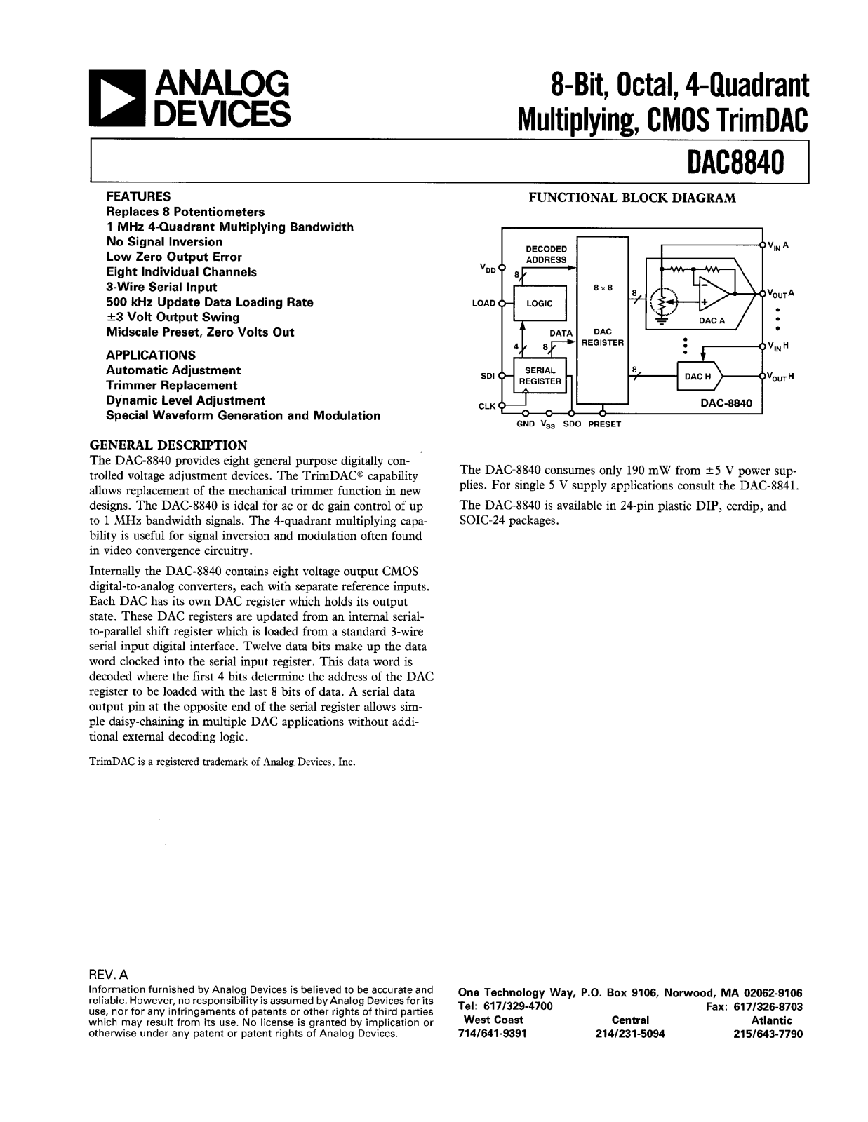 Analog Devices DAC8840 Datasheet