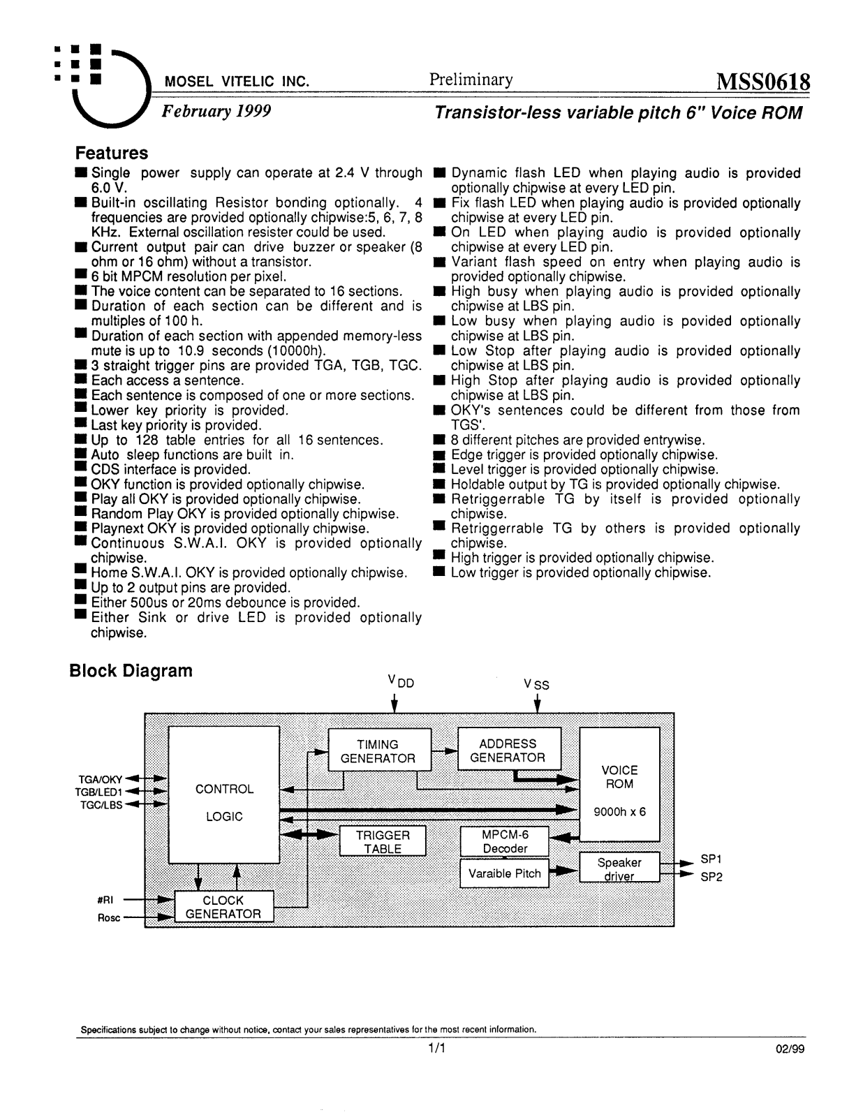 Mosel Vitelic MSS0618 Datasheet