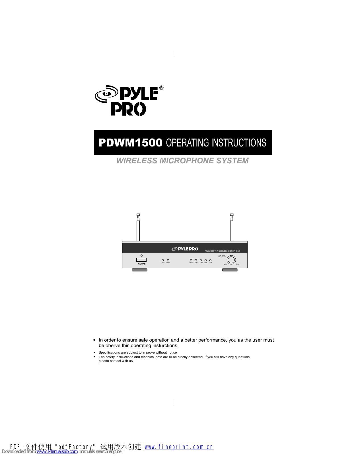 Pyle Pro PDWM1500 Operating Instructions Manual