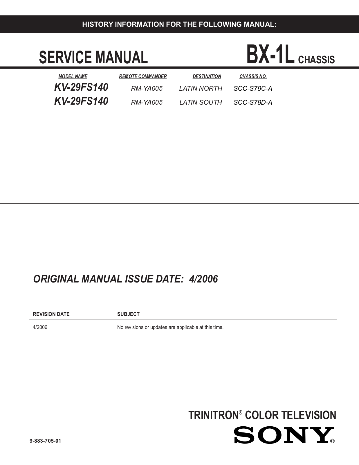 SONY BX1 H, KV-29FS140 Service Manual