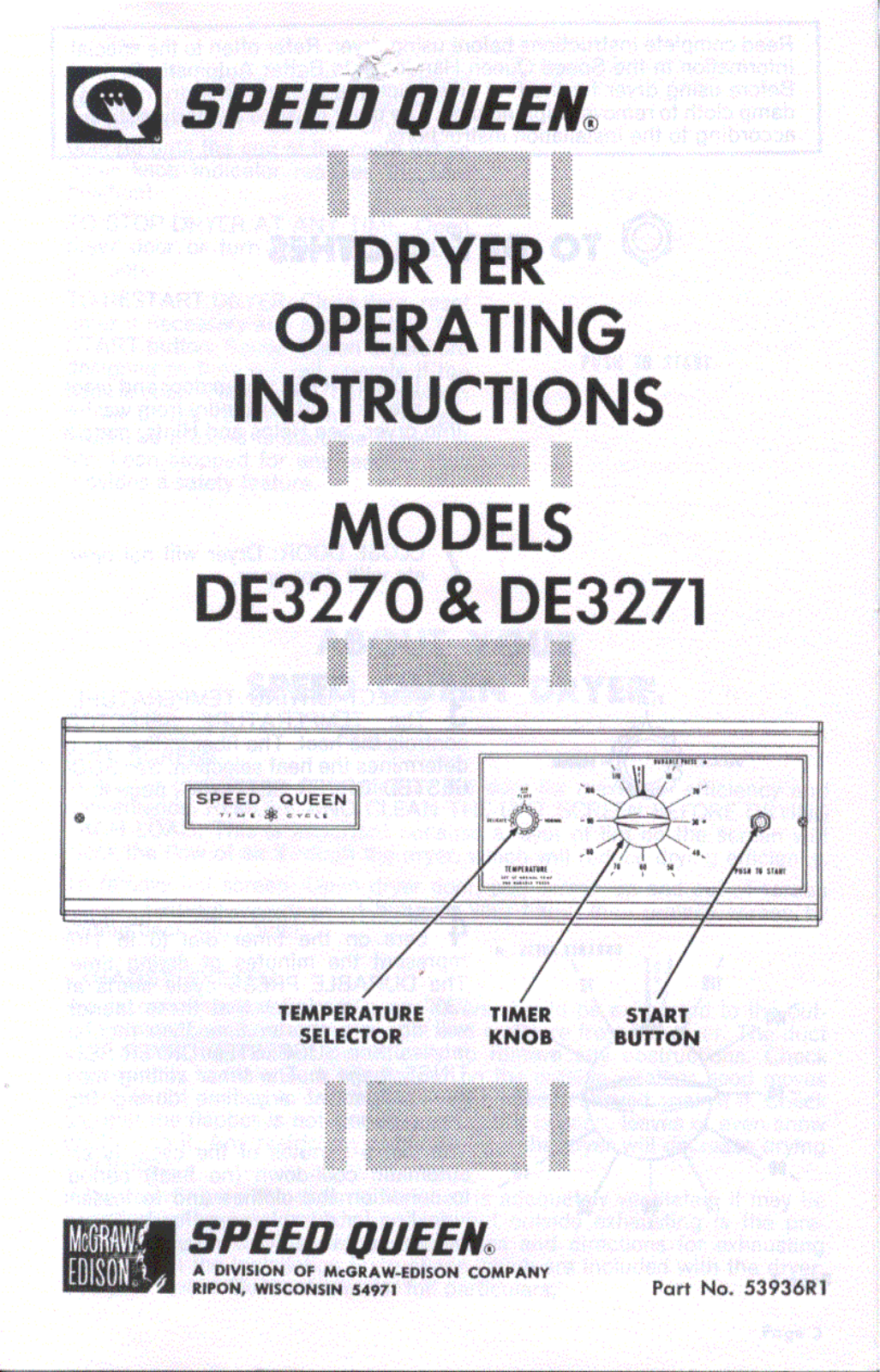 Speed Queen DE3270, DE3271 User Manual