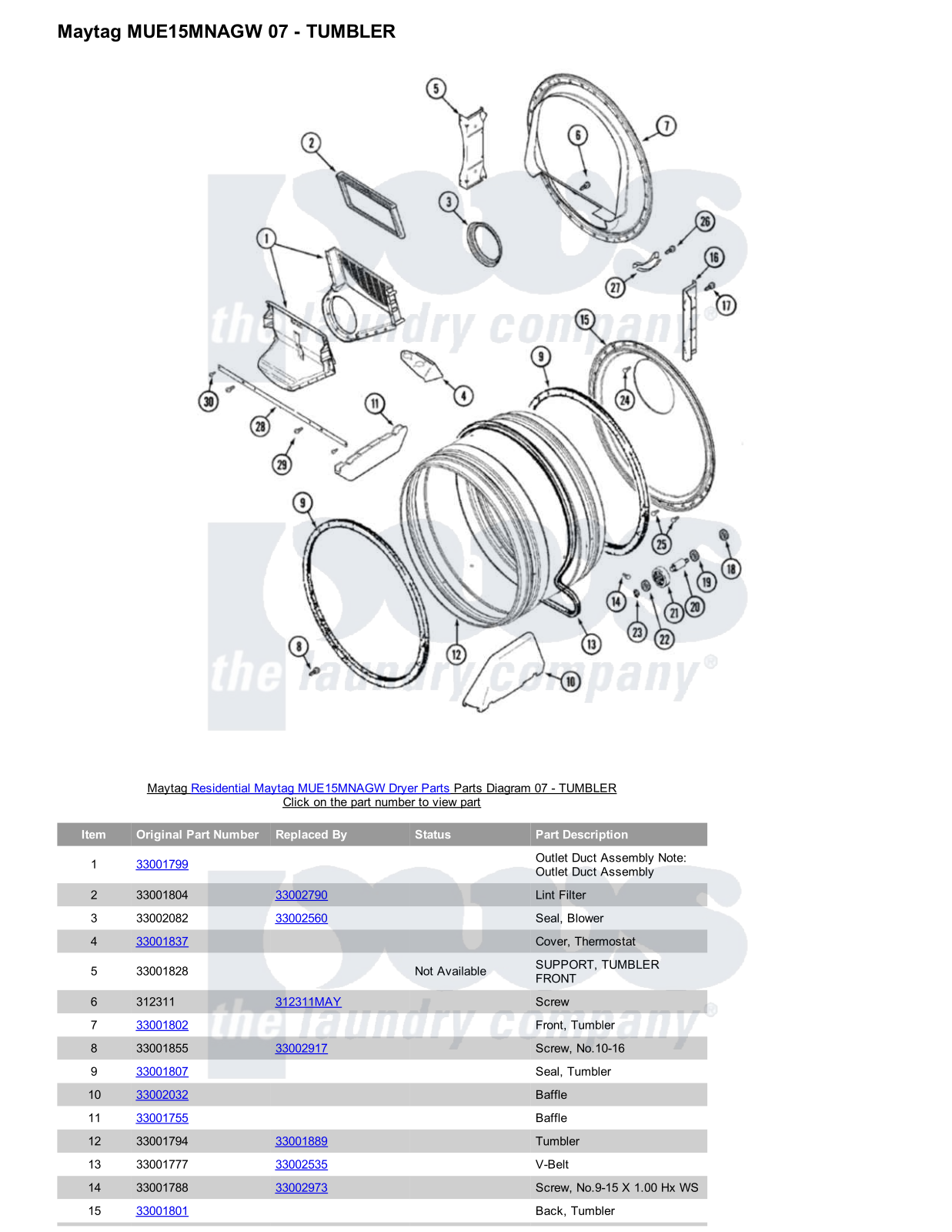 Maytag MUE15MNAGW Parts Diagram