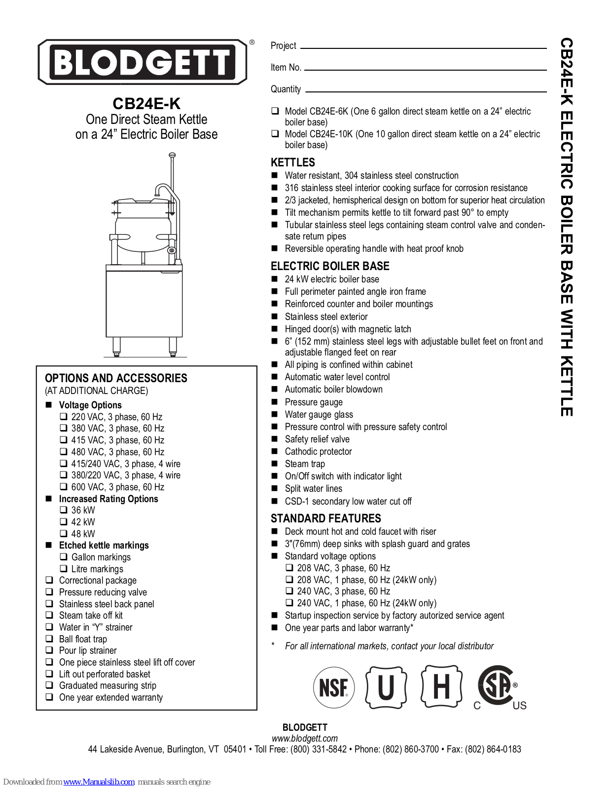 Blodgett CB24E-6K, CB24E-K Specifications