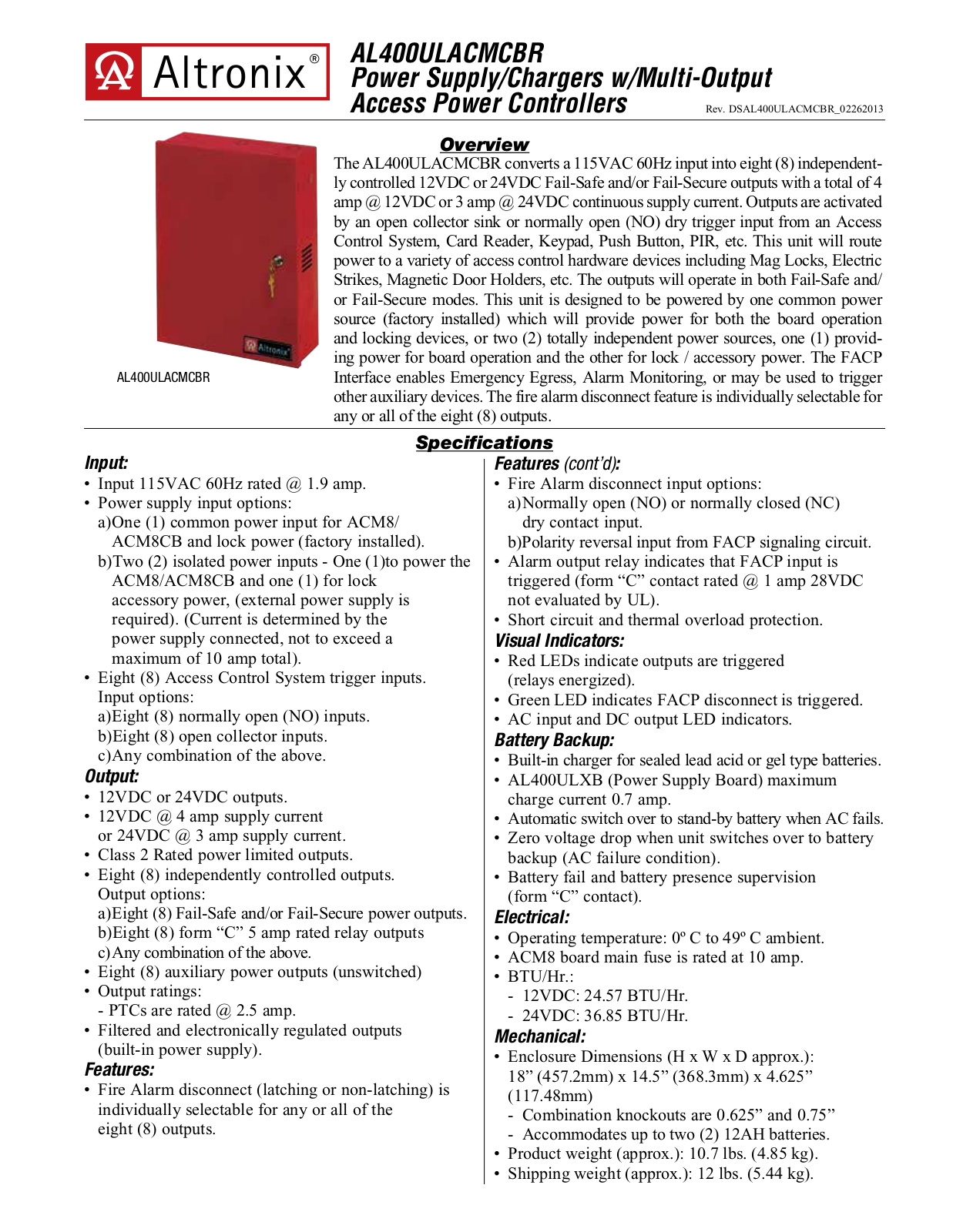 Altronix AL400ULACMCBR Data Sheet