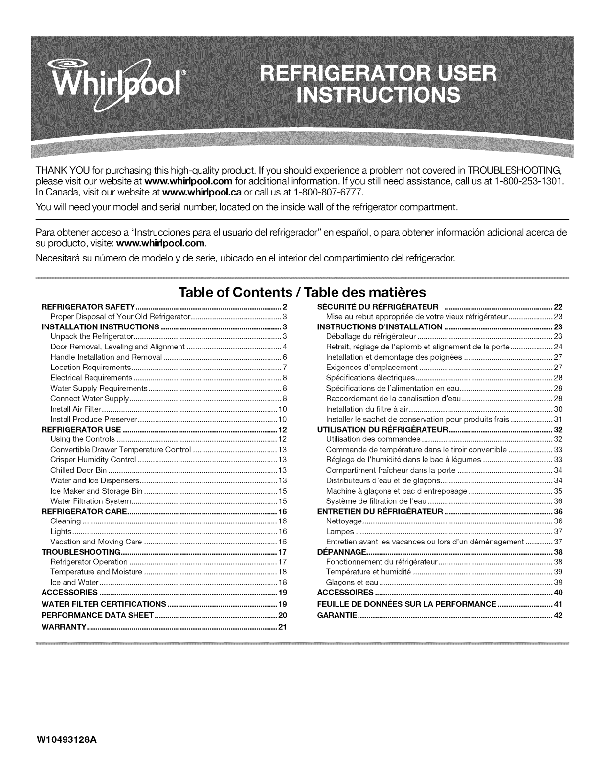 Whirlpool WRS537SIAB00, WRS537SIAF00, WRS537SIAM00, WRS537SIAW00 Owner’s Manual