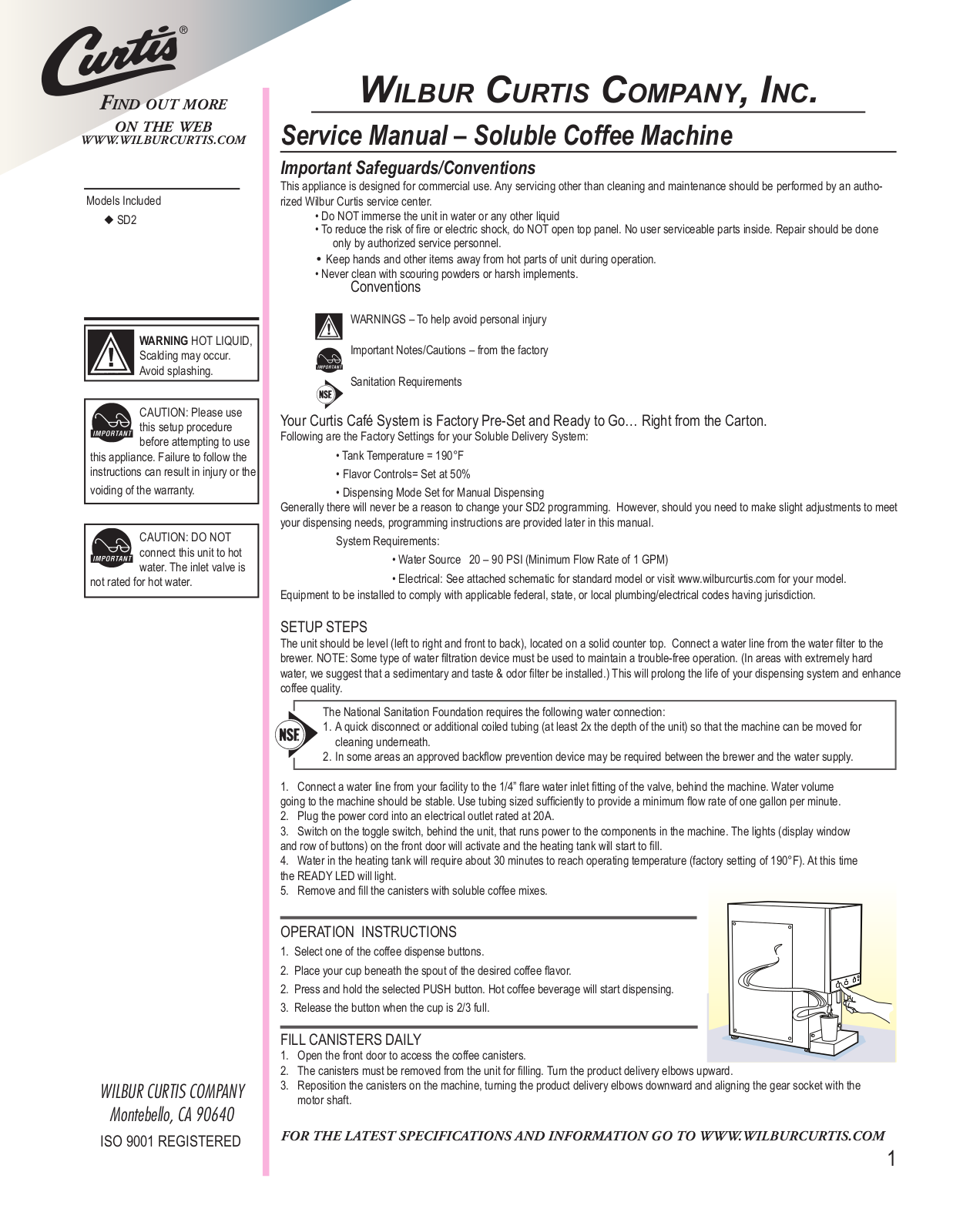 Wilbur Curtis SD2 User Manual