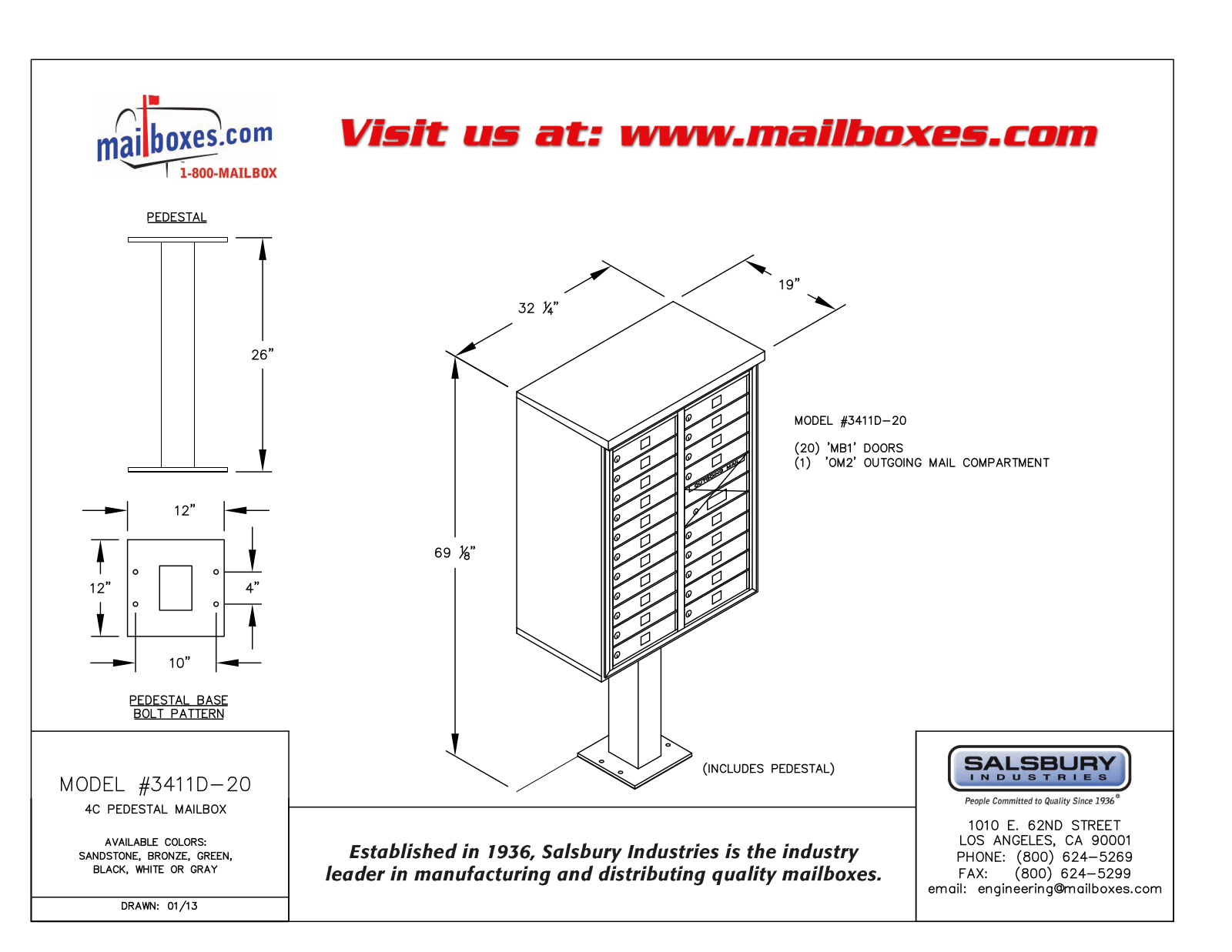 Salsbury Industries 3411D20WHT User Manual