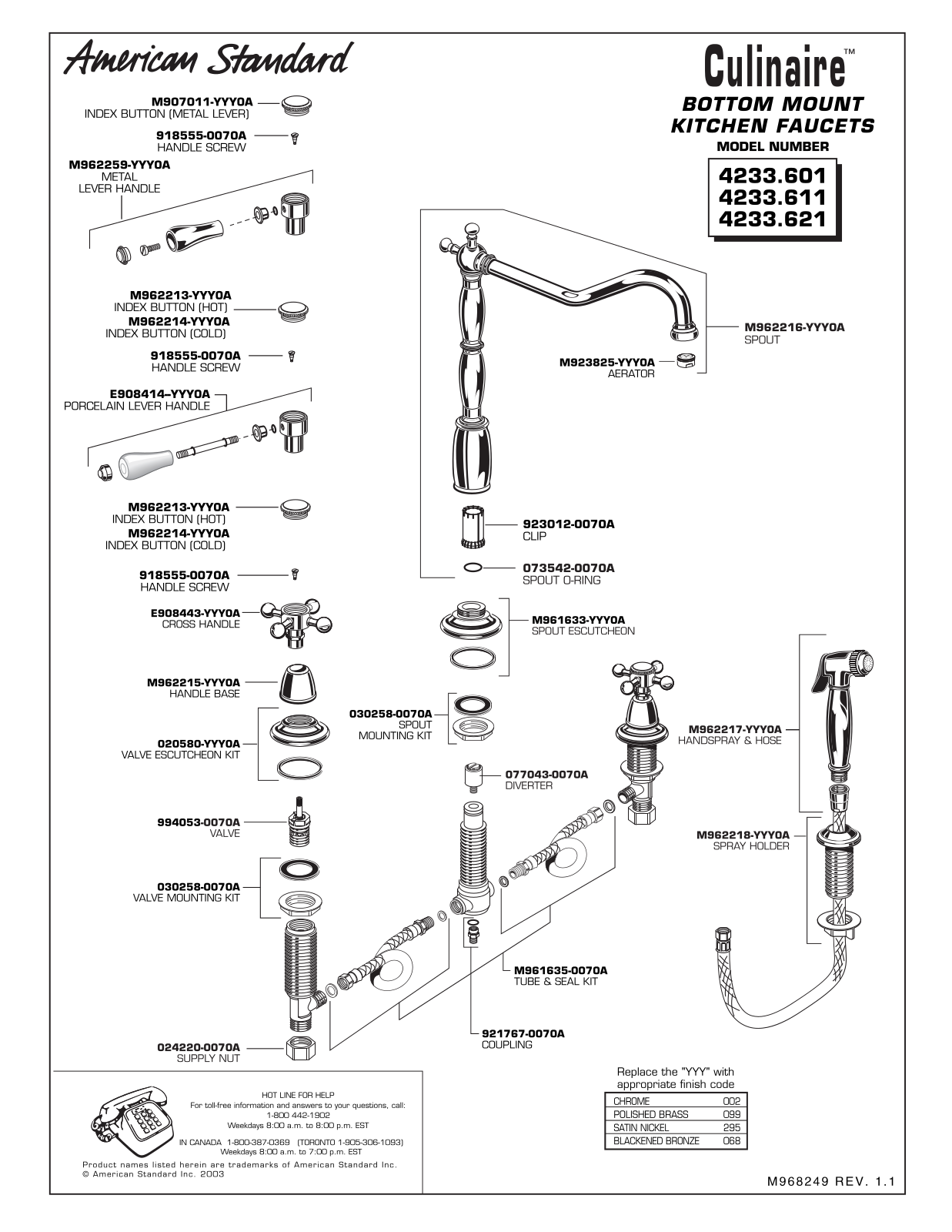 American Standard 4233.621, 4233.601, 4233.611 User Manual