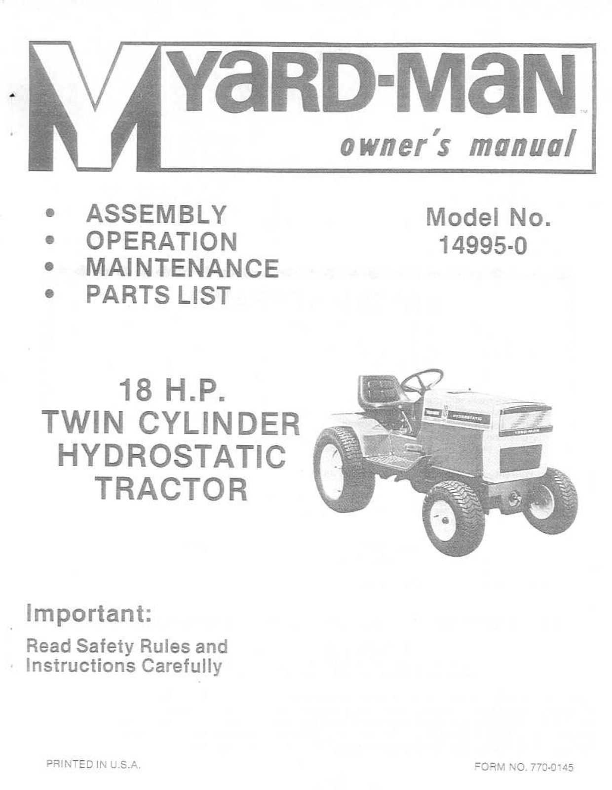 Bolens 14995-0 User Manual