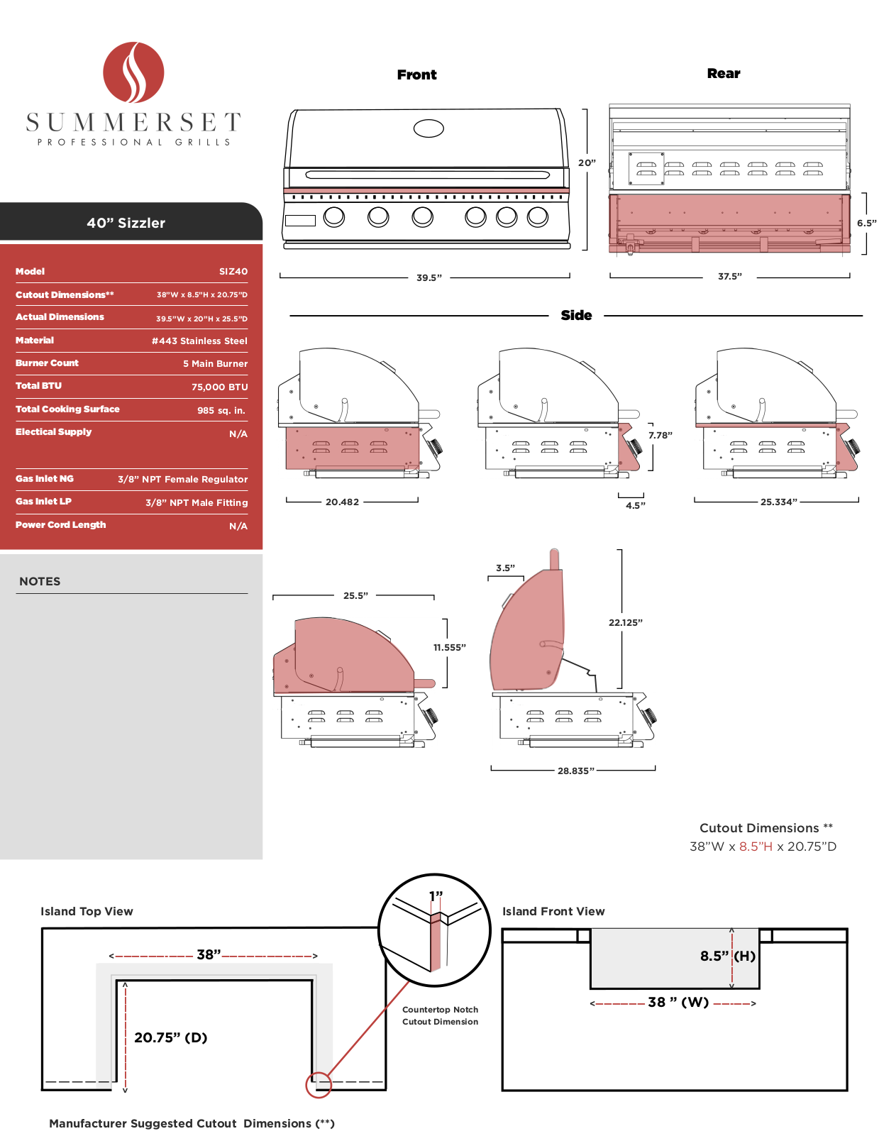 Summerset SIZ40 Specifications Sheet - ManualMachine.com