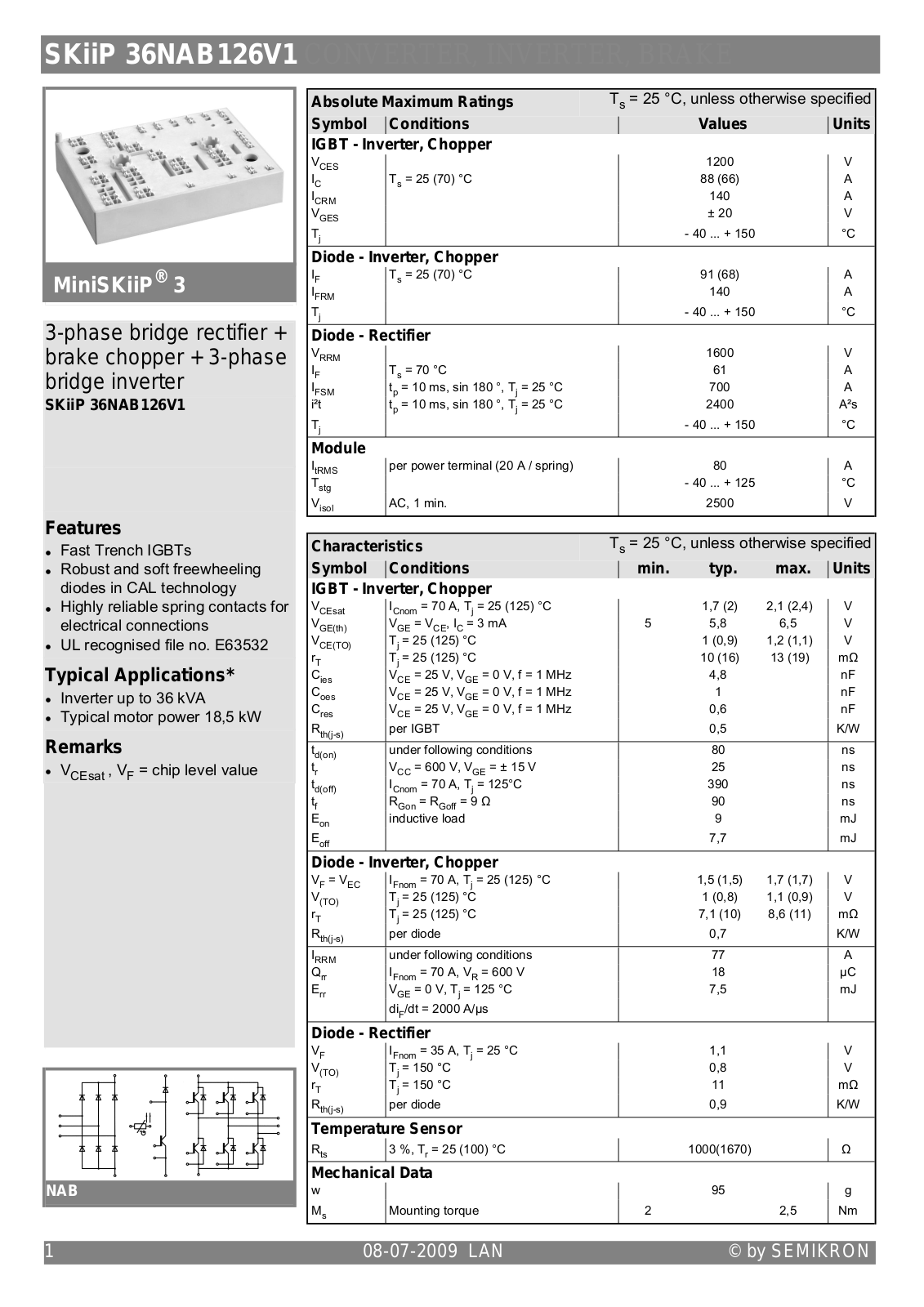 Semikron SKIIP36NAB126V1 Data Sheet