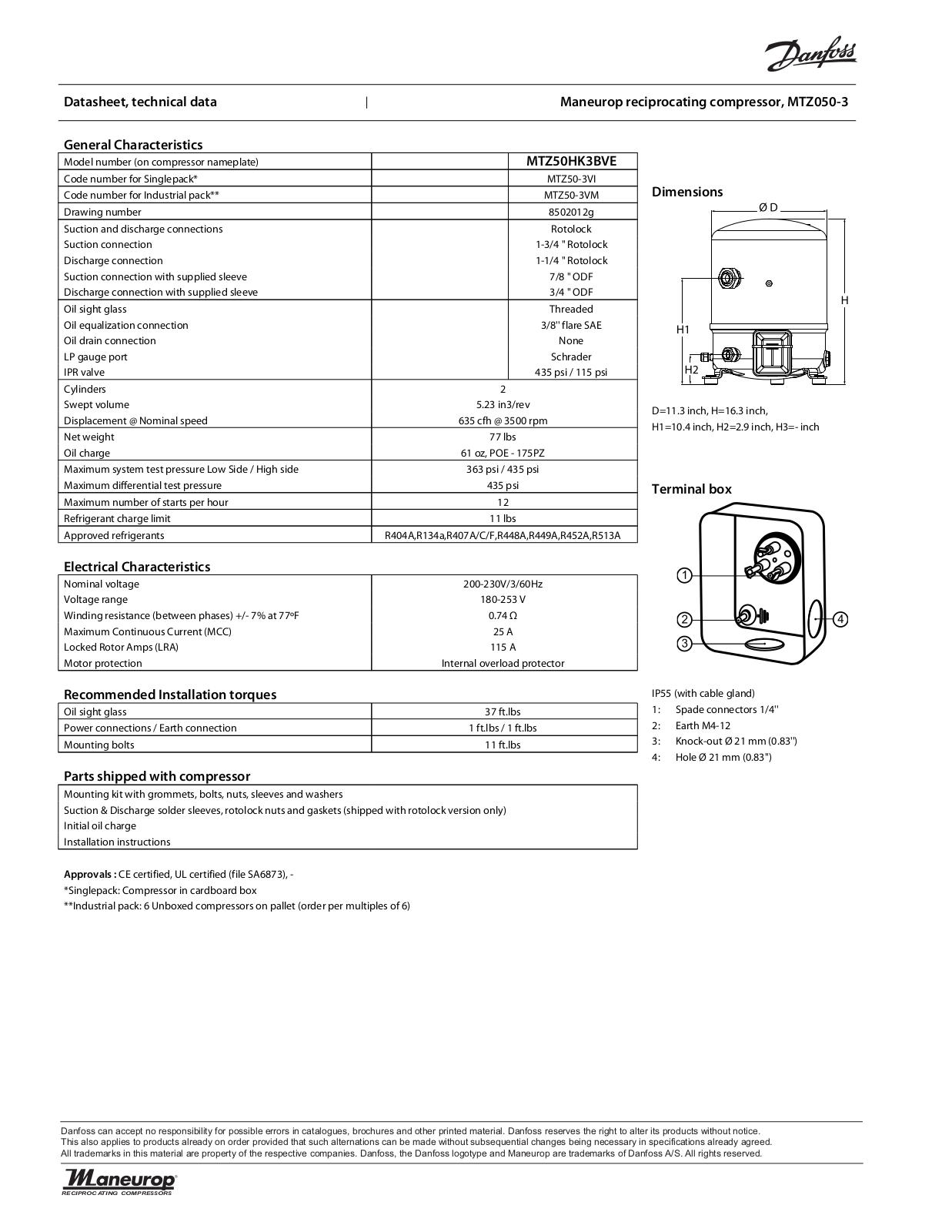 Danfoss Electronics MTZ050-3 Data Sheet