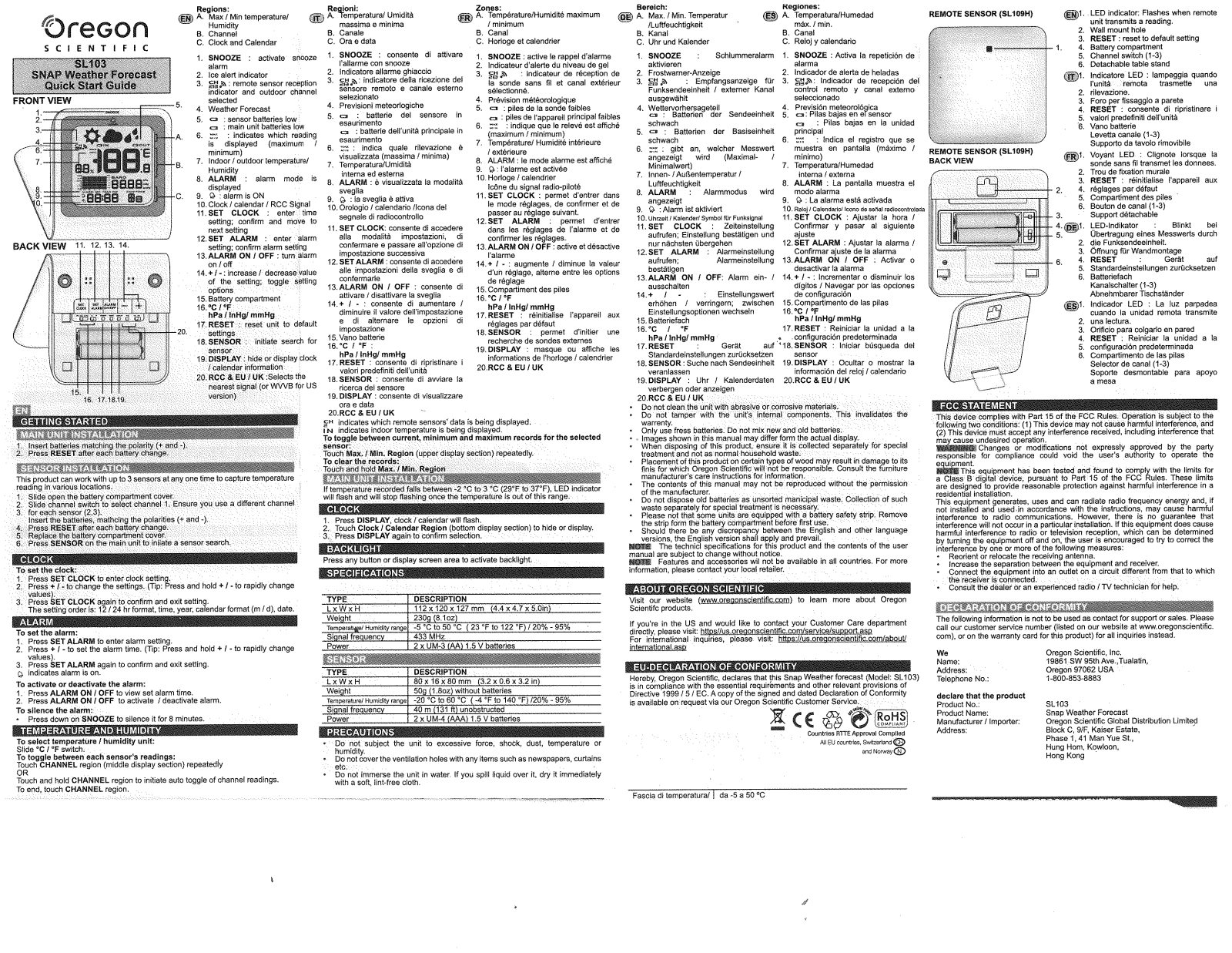 Oregon SL 103 User Manual