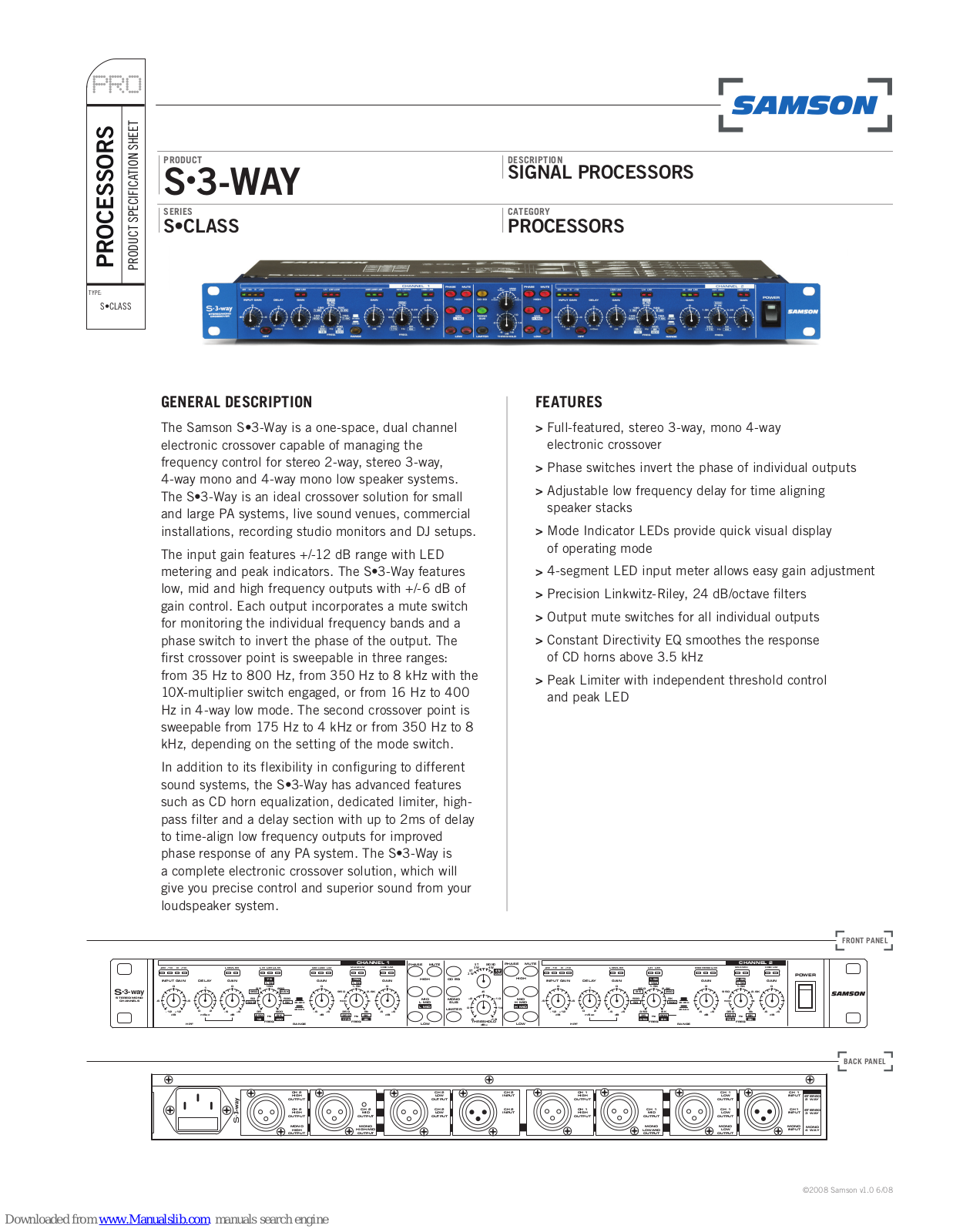 Samson Signal Processors S3-Way Specification Sheet