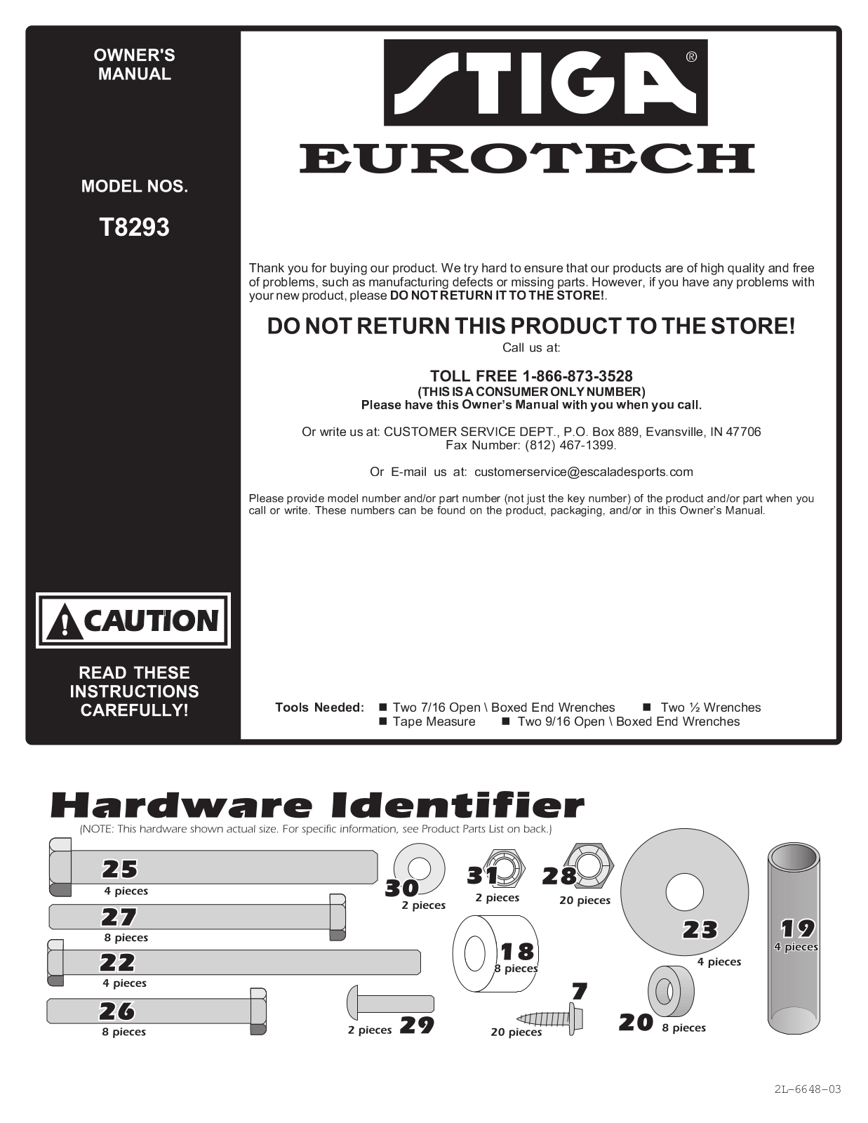 Escalade sports T8293 User Manual