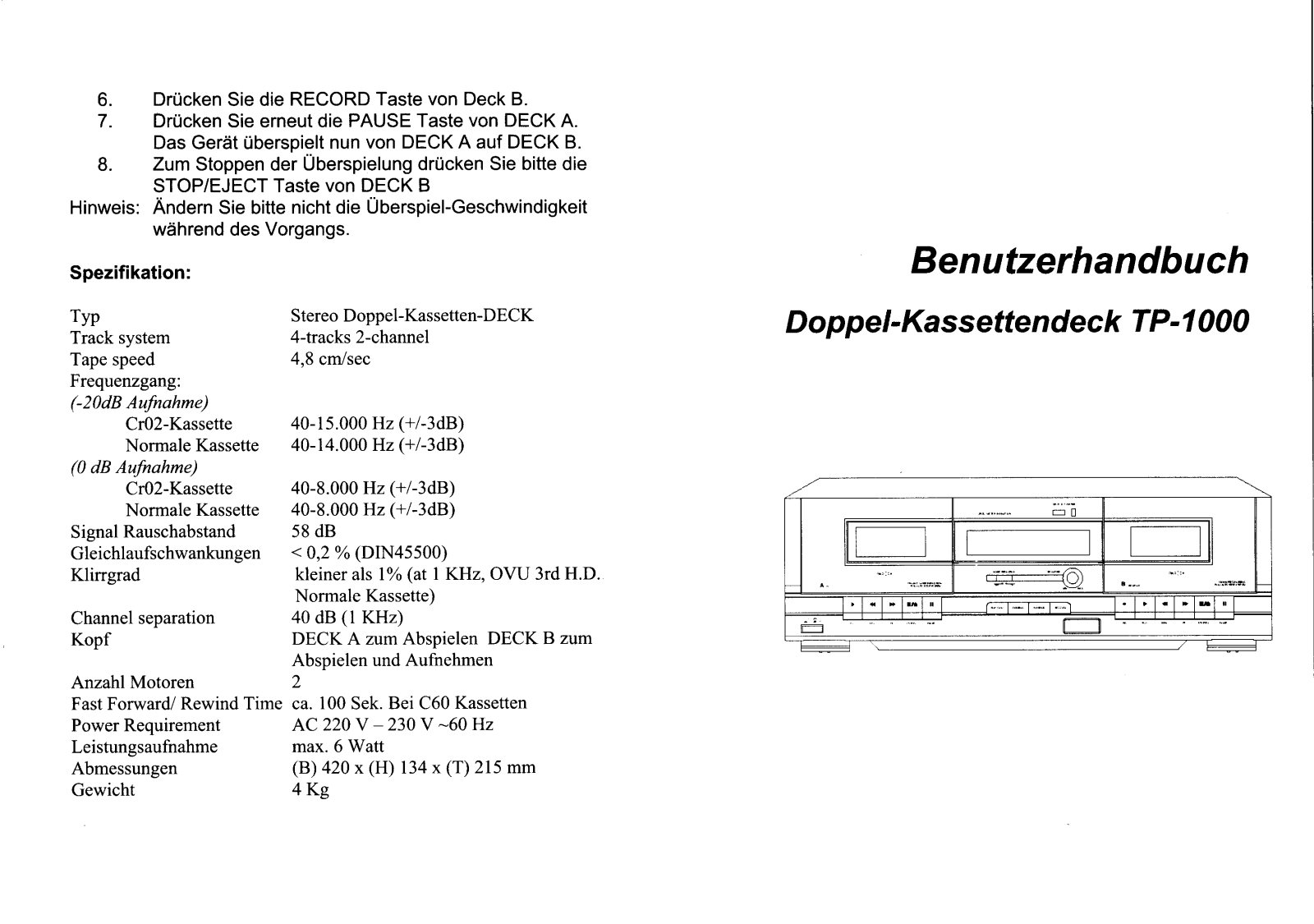 X4 Tech TP-1000 Instruction manual