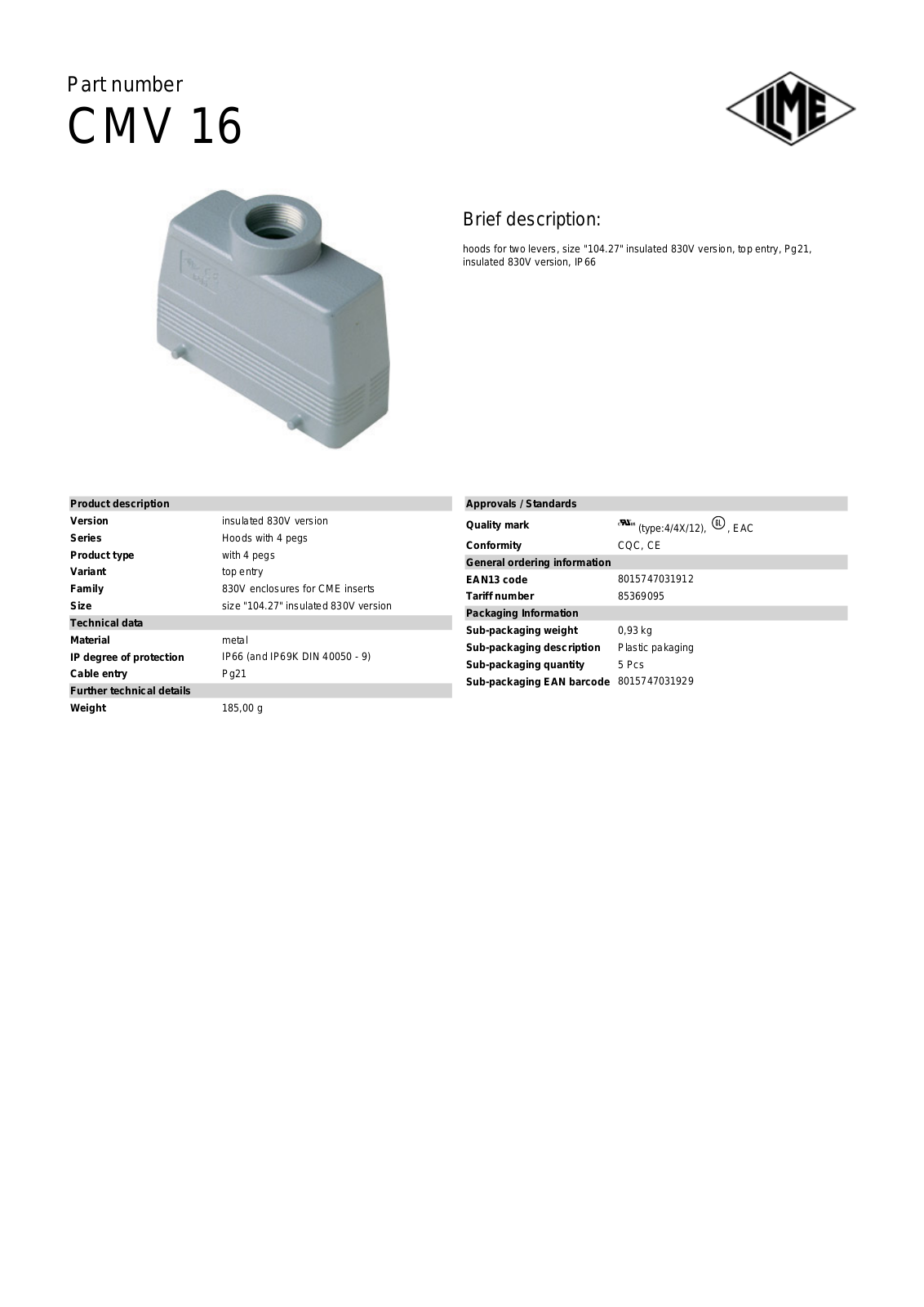 ILME CMV-16 Data Sheet